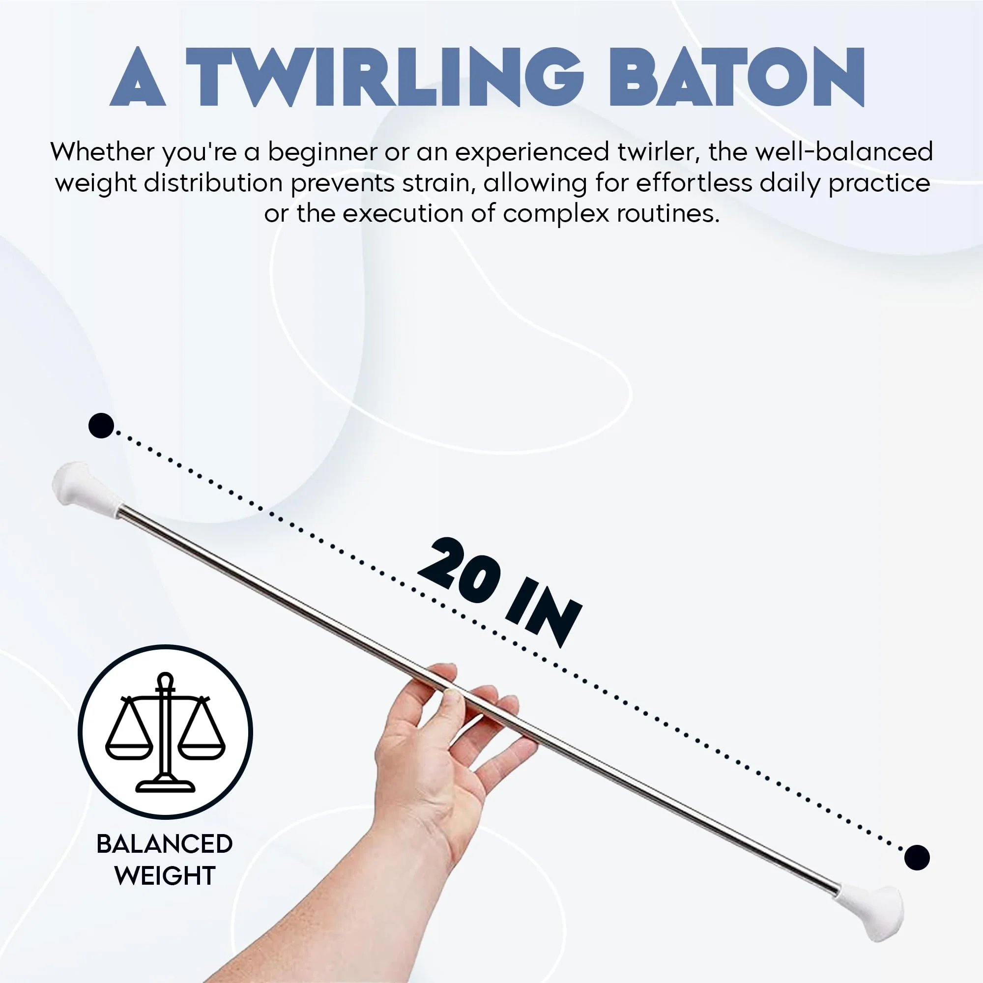 20 inch Twirling Marching Baton in Stainless Steel with Rubberized Ends Mini Shaft 3/8 with 2 Dancing Ribbons (20 Inch) 20 Inch - Image 2