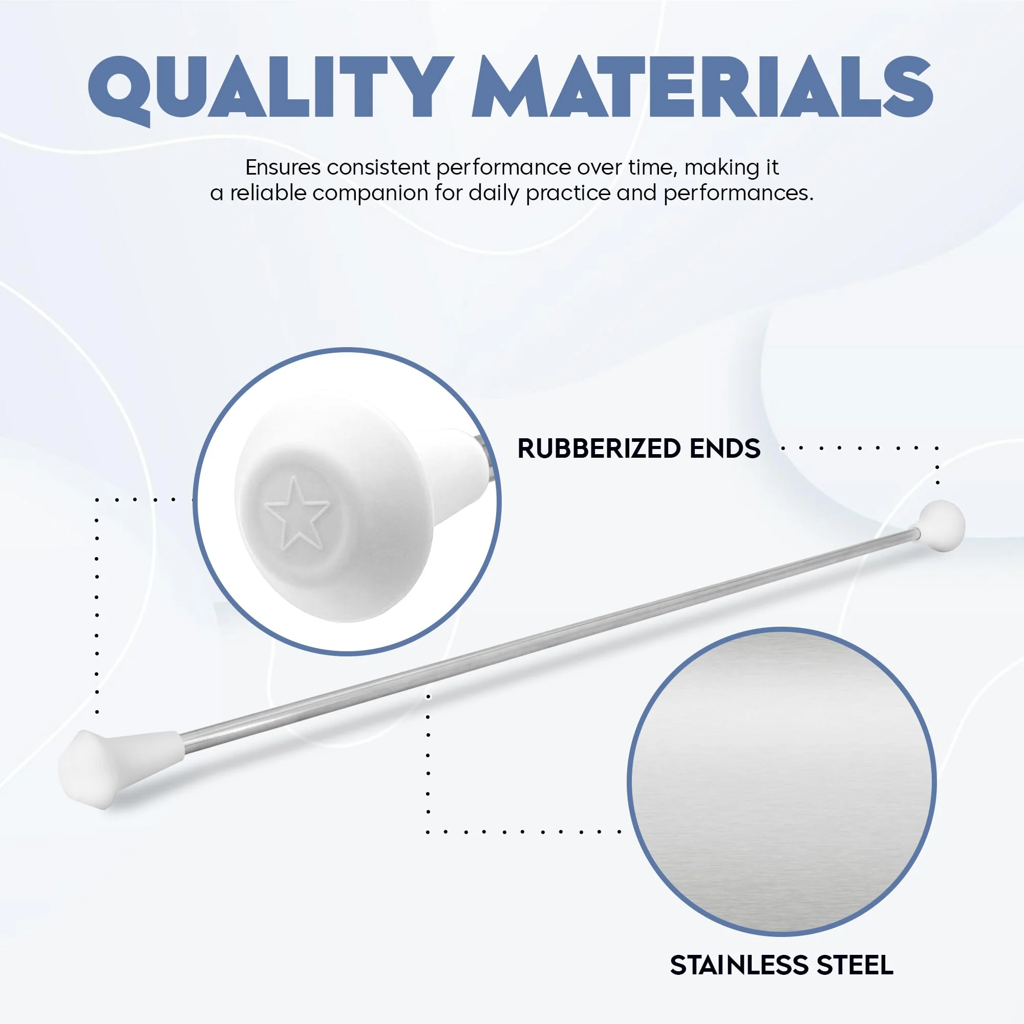 20 inch Twirling Marching Baton in Stainless Steel with Rubberized Ends Mini Shaft 3/8 with 2 Dancing Ribbons (20 Inch) 20 Inch - Image 5