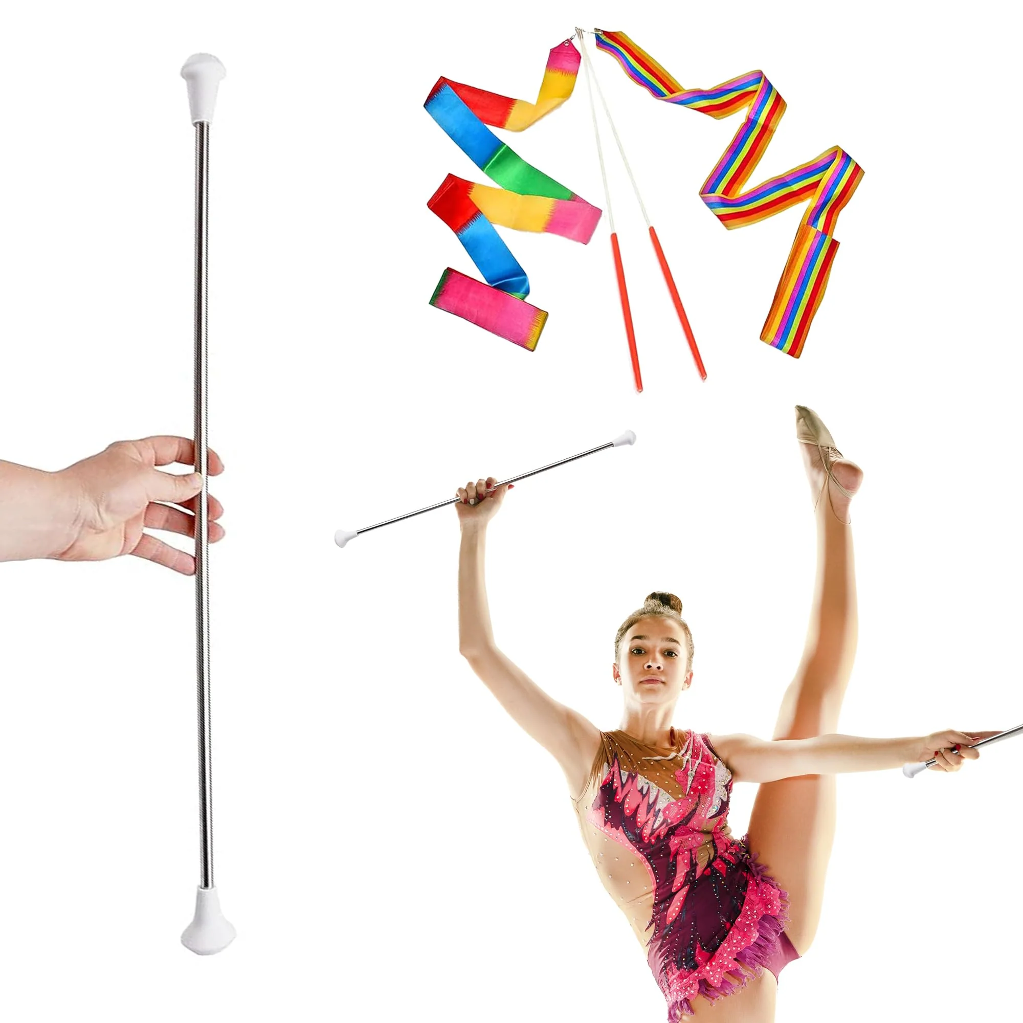 20 inch Twirling Marching Baton in Stainless Steel with Rubberized Ends Mini Shaft 3/8 with 2 Dancing Ribbons (20 Inch) 20 Inch - Image 8