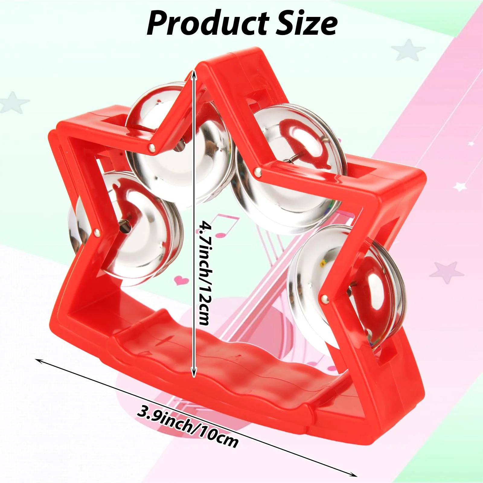 20 Pack Plastic Percussion Tambourine, 4 Colors Tambourines for Adults, Tamborines Musical Instrument, Small Tambourine with 4 Bells, Handheld Tambourines for Charity Christian wedding Party - Image 2