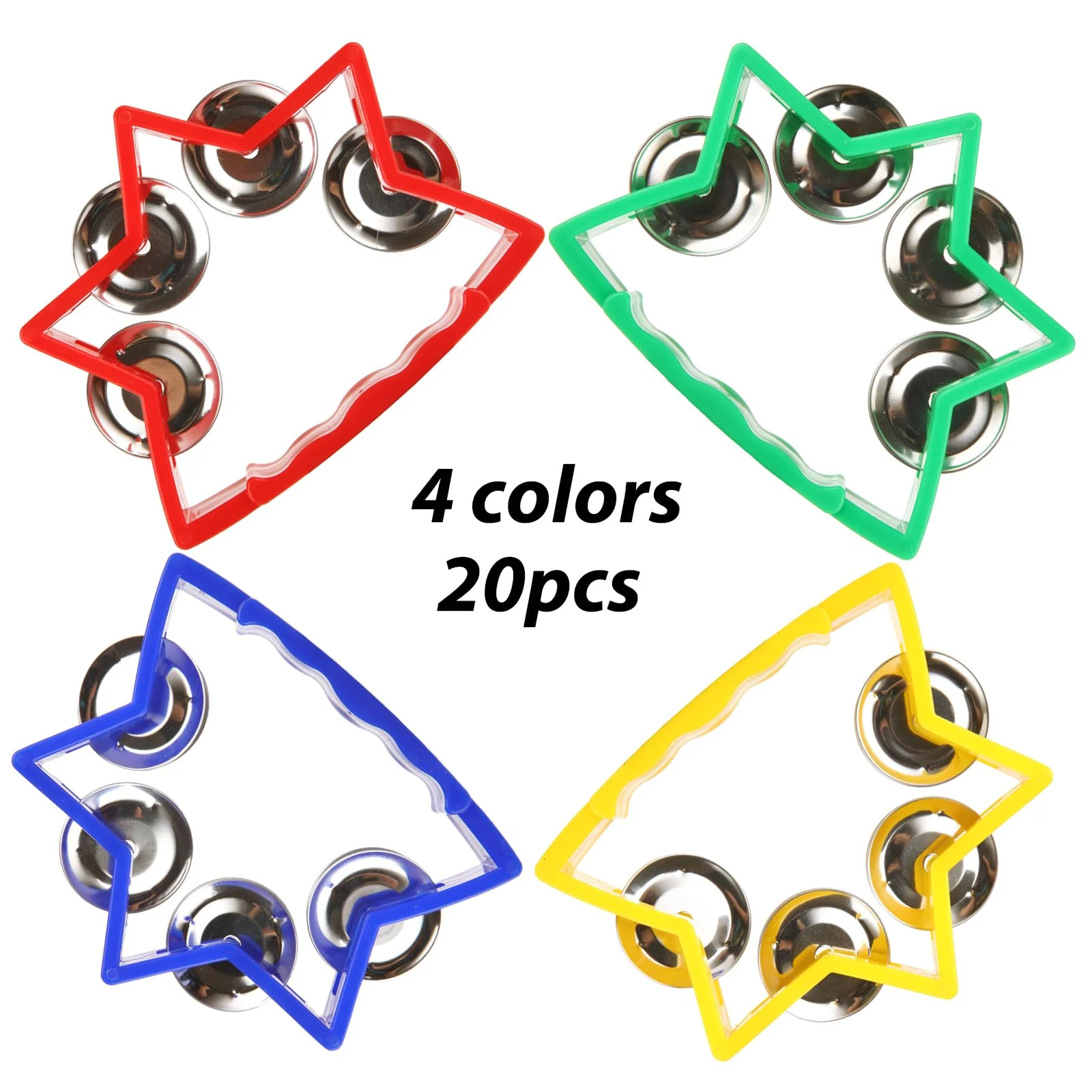 20 Pack Plastic Percussion Tambourine, 4 Colors Tambourines for Adults, Tamborines Musical Instrument, Small Tambourine with 4 Bells, Handheld Tambourines for Charity Christian wedding Party - Image 5