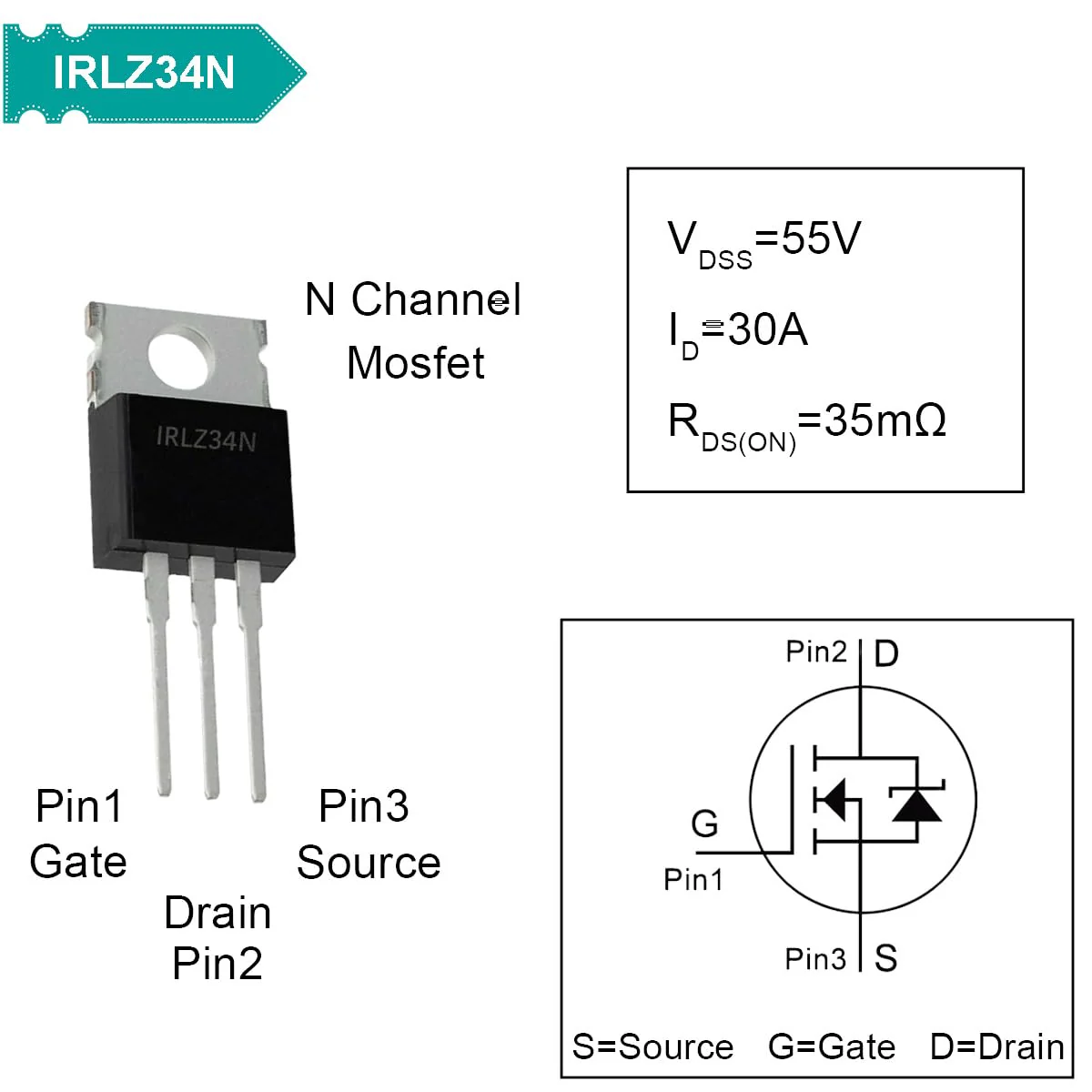 20 pcs IRLZ34N Mosfet Transistor N-Channel 30A 55V IRLZ34NPBF in-line MOSFET Transistor TO-220AB with Aluminum Heatsink Screwdriver Mounting Kits,for DIY - Image 2