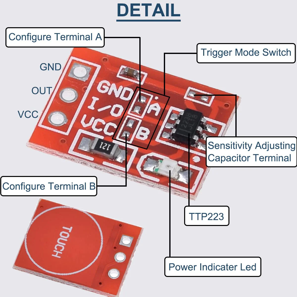 20 Pcs TTP223 Touch Button Module Self-Locking Jog Capacitive Touch Key Switch Sensor Module Single Channel for Arduino with Dupont Cable - Image 5