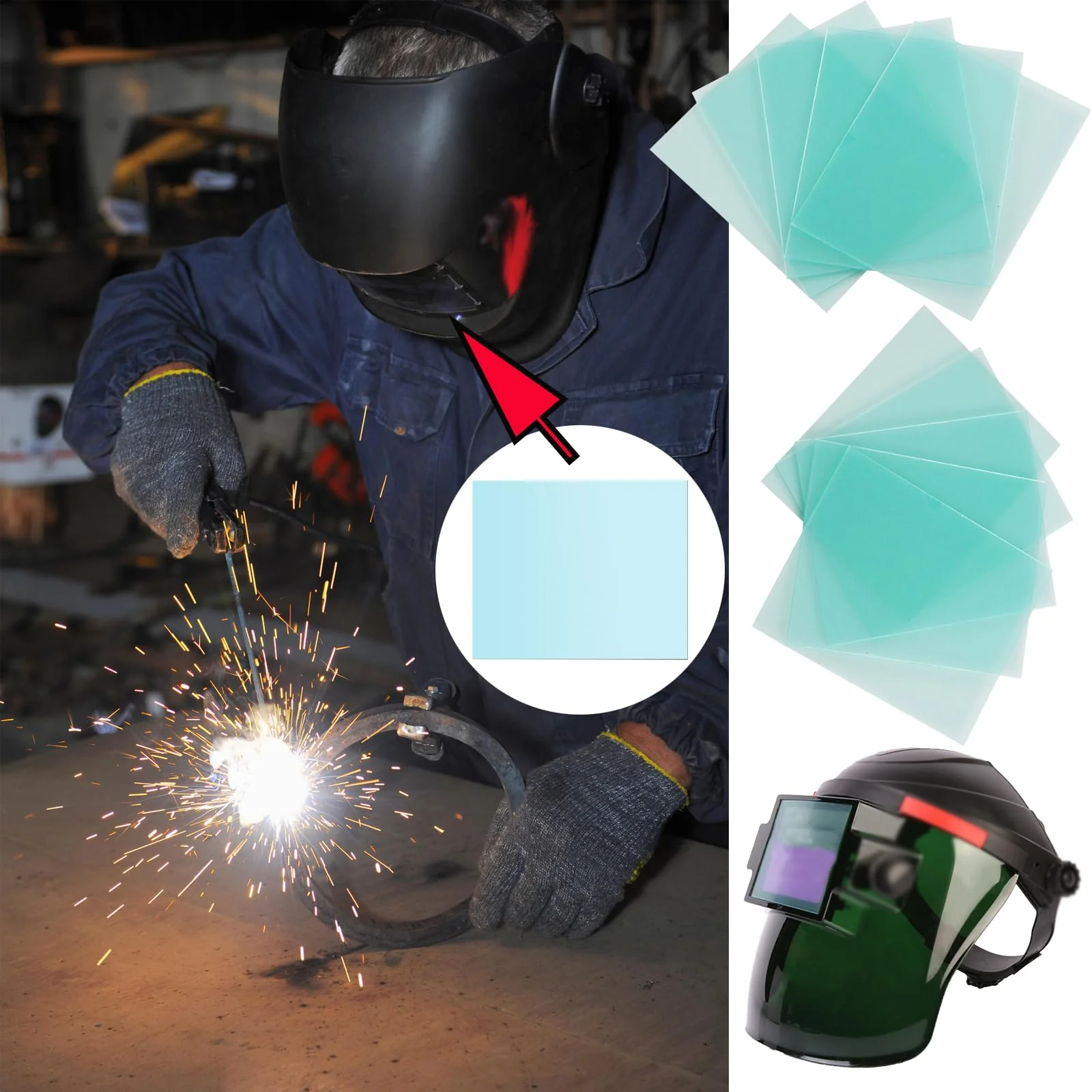 20 Pcs Welding Protective Lens Replacement Lens，4.5" x 5.25" x 0.04" Outside Replacement Helmet Clear Lens Covers for Solar Auto Darkening Welding Helmet Hood - Image 4