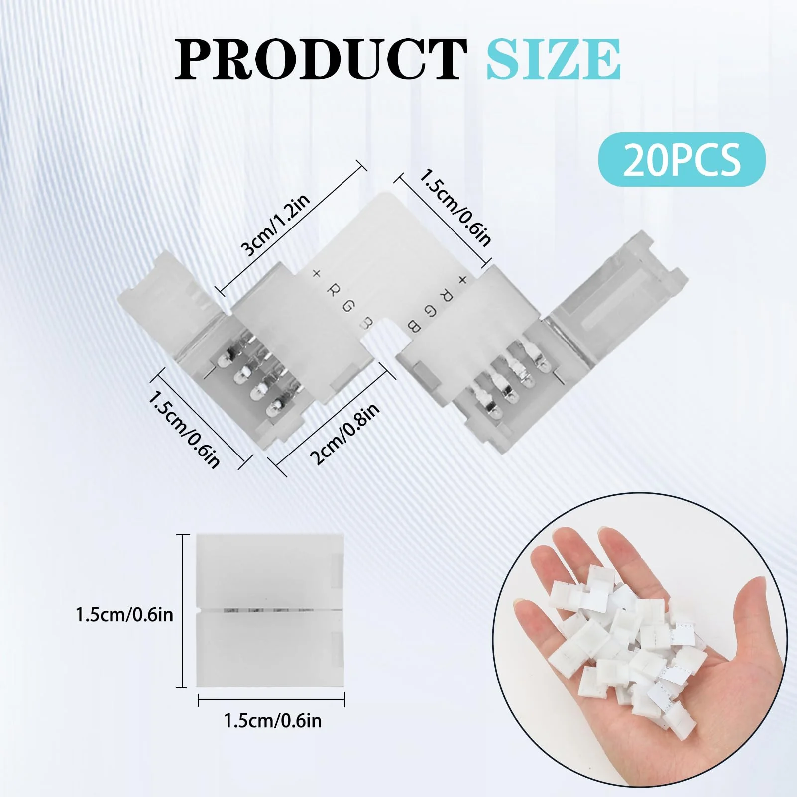 20 pieces 10 mm LED strip connector set, SMD 5050 RGB strips, includes L-shaped light strip connector, 4-pin, 4-pin gapless LED strip connector - Image 2