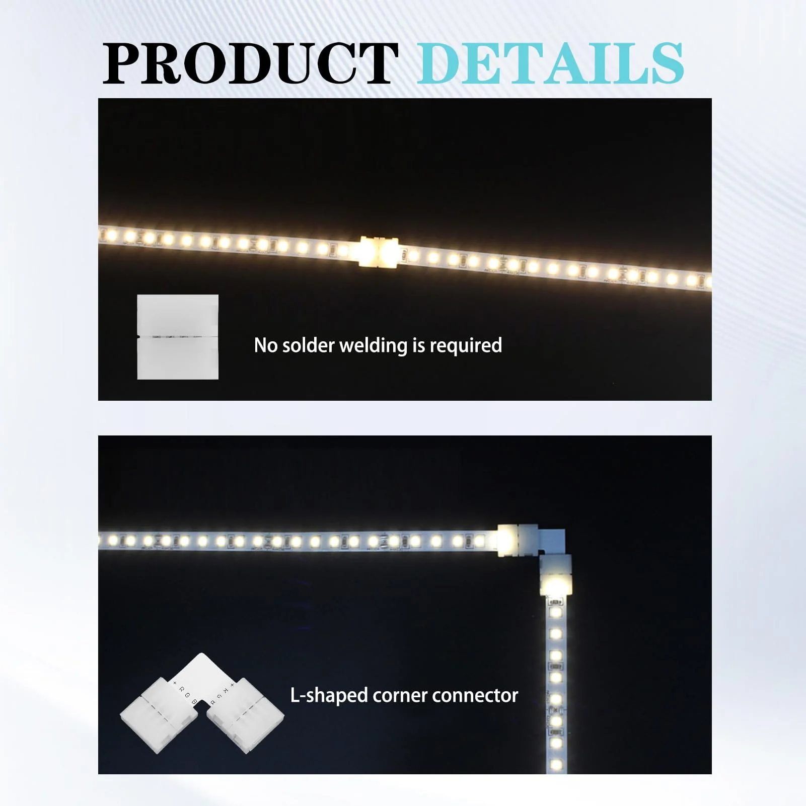 20 pieces 10 mm LED strip connector set, SMD 5050 RGB strips, includes L-shaped light strip connector, 4-pin, 4-pin gapless LED strip connector - Image 3