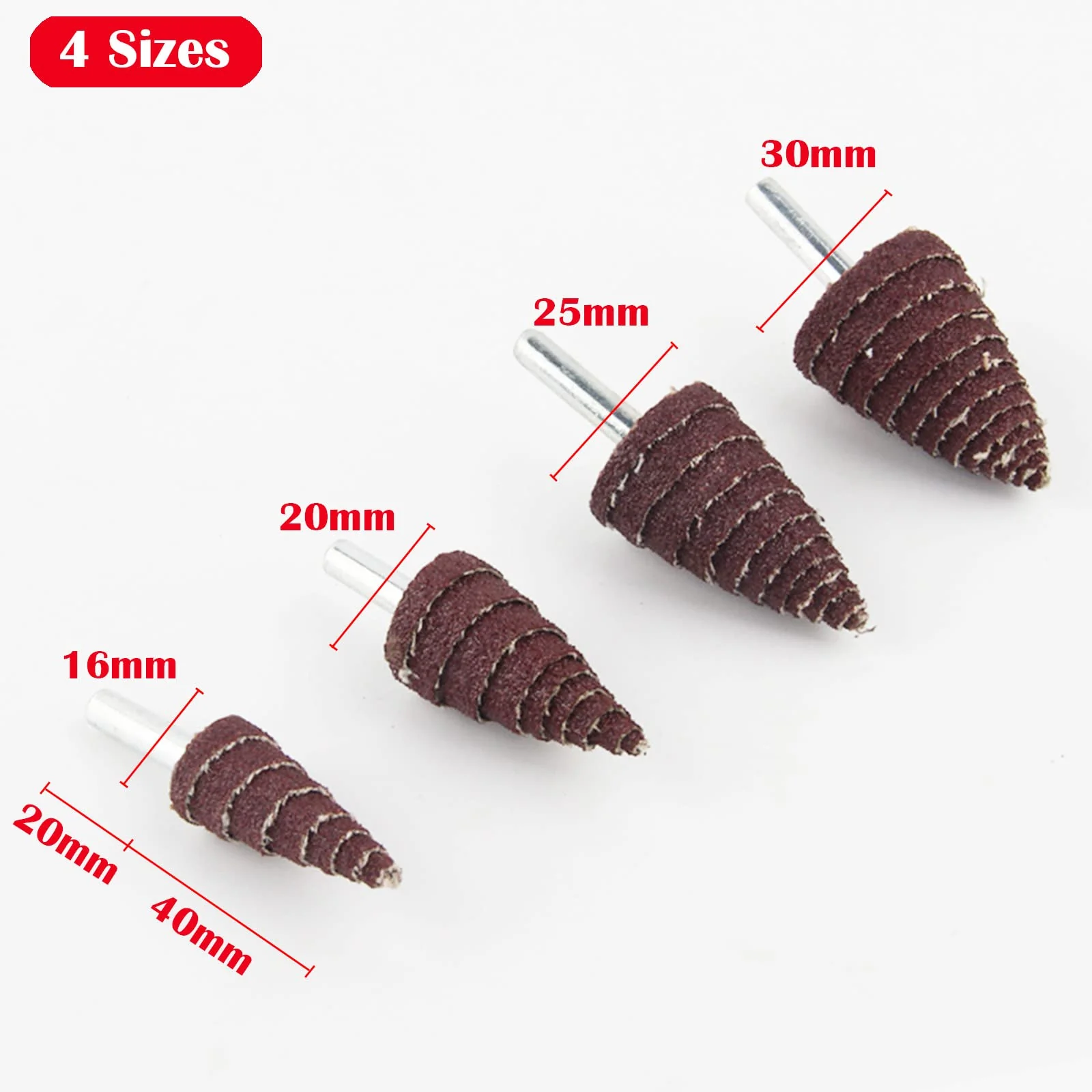 20 Pieces 4 Sizes Conical Grinding Heads with 6mm Universal Shank Spiral Grinding Head for Metal Wood Grinding - Image 3