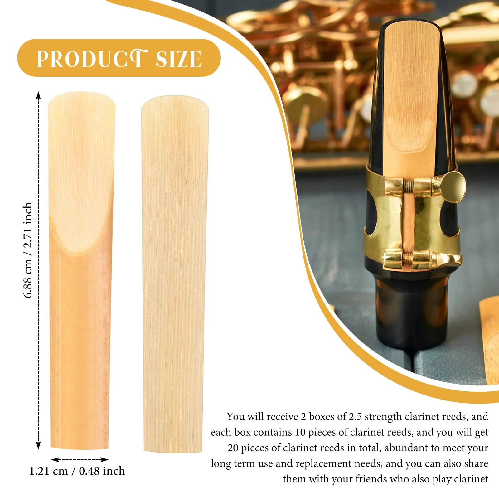 20 Pieces Clarinet Reeds 2.5 Bb Clarinet Reeds Traditional Reeds Bb Clarinet Reed 2.5 Strength Clarinet Reeds with Storage Box for Clarinet Use Replacement Supply Beginner Skillful Player - Image 2
