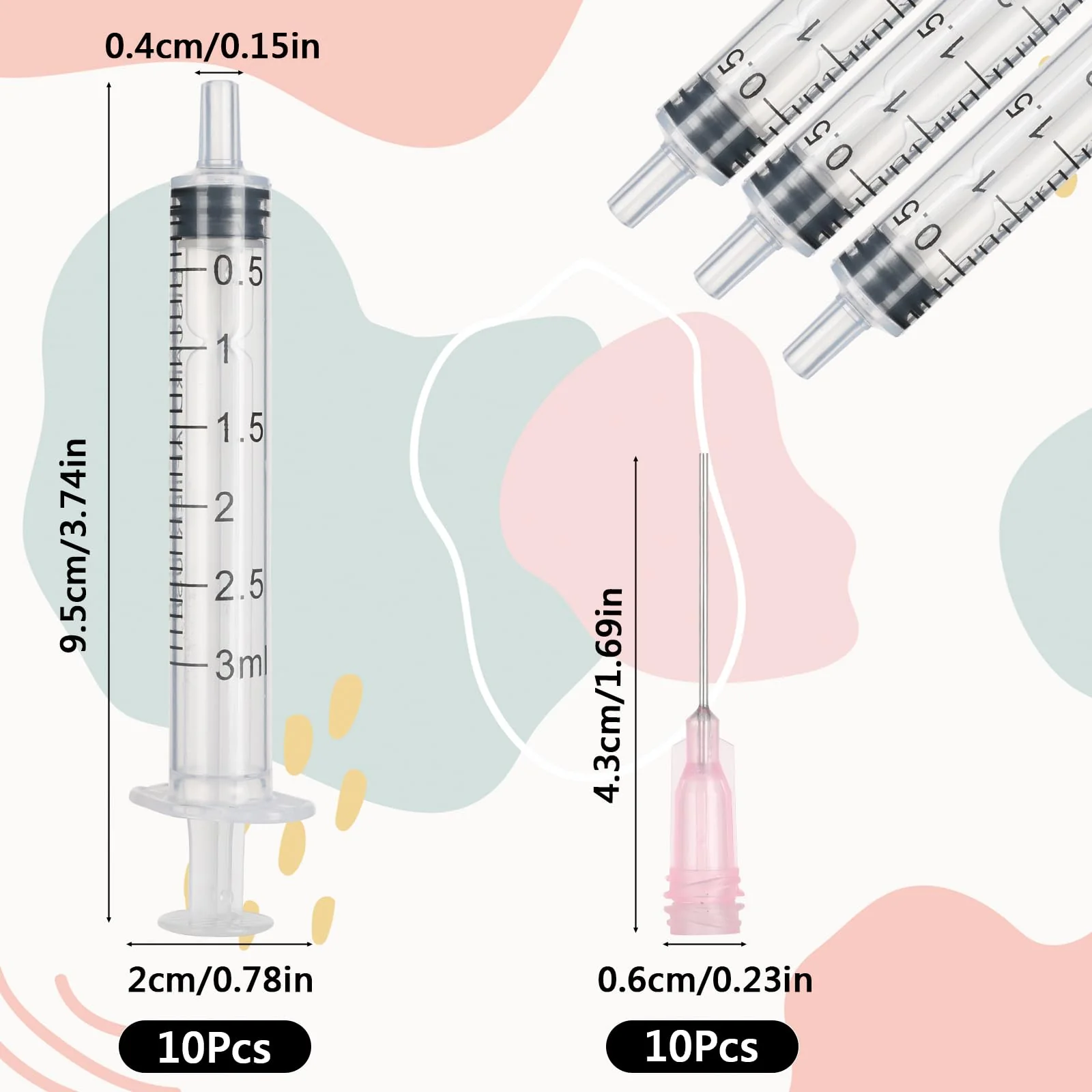 20 Pieces Colostrum Syringe 3 ml Set with Needle, Plastic Syringes of Liquids, Scientific Syringes with Caps for Laboratories, Plant Watering, Refilling and Measuring Liquids - Image 2