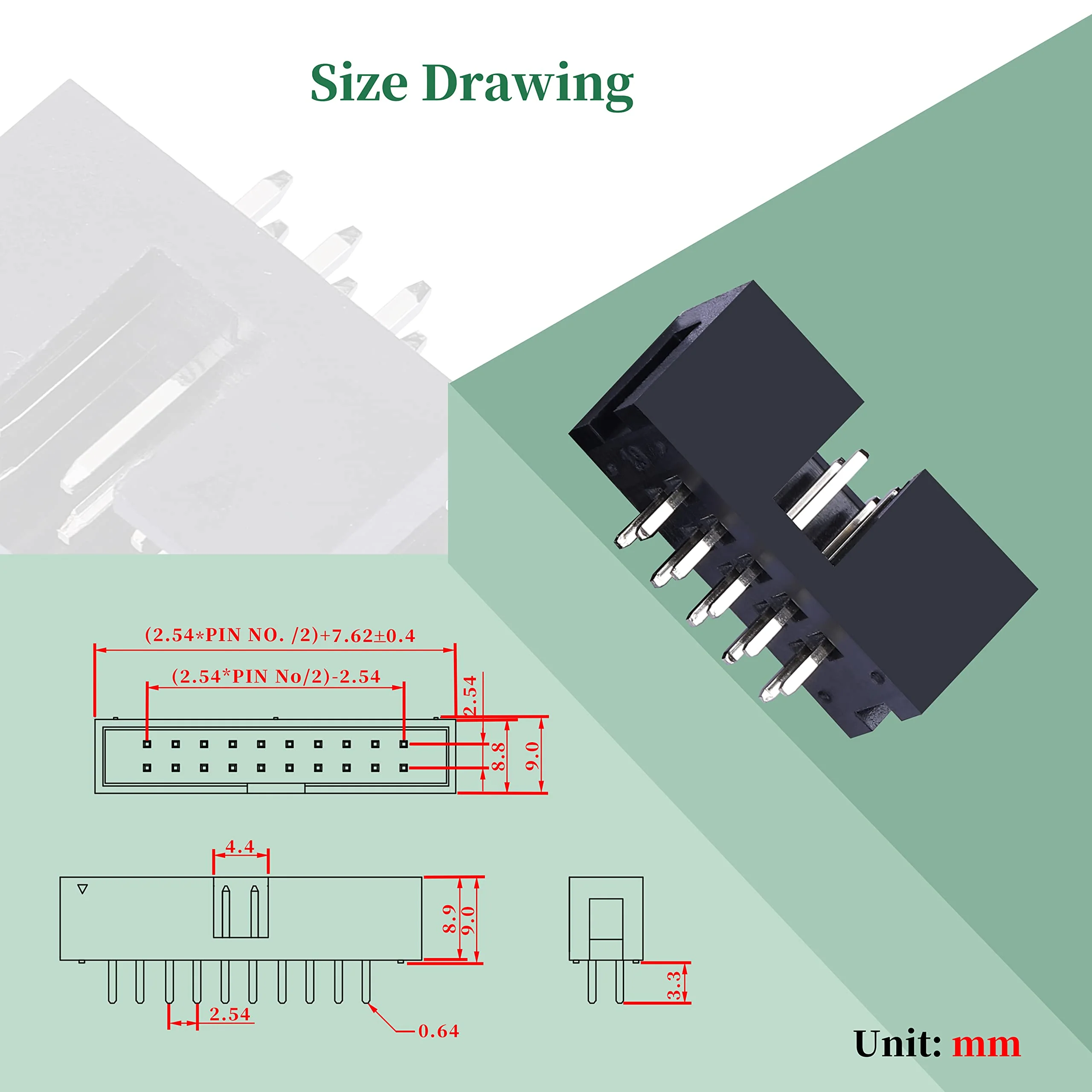 20 Pieces IDC 2 * 5 Double Row 2.54 mm Pitch JTAG ISP 10-Pin Straight Pin in-line Box Header Connector Adapter Cable Male Socket Terminal for PCB Electronic Equipment Projects. 2.54 mm Male Socket Terminal - Image 4
