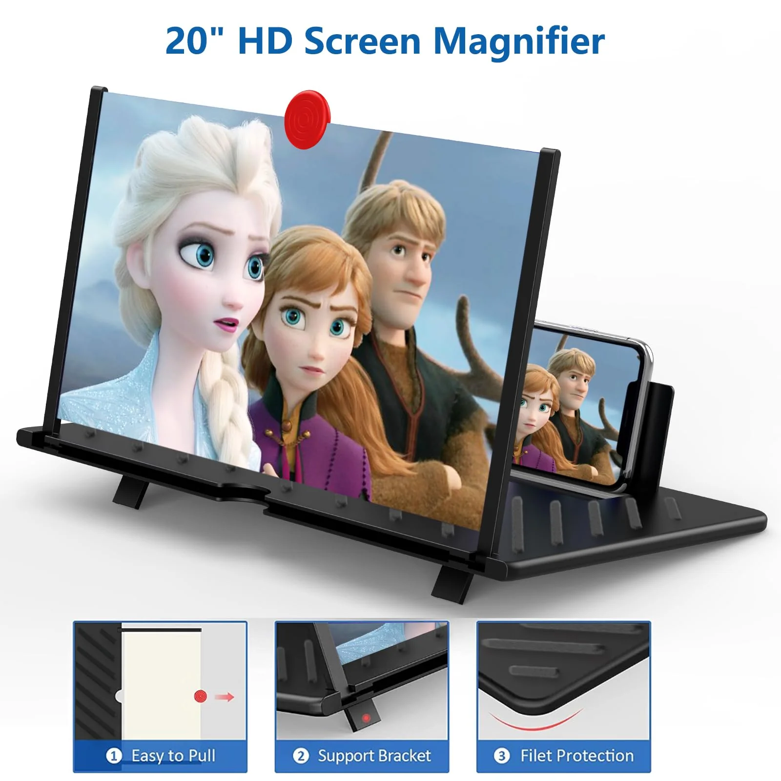 20" Screen Magnifier for Smartphone –3D HD Mobile Phone Magnifying Projector Screen Enlarger Expanders for Movies, Videos, and Gaming–Foldable Phone Stand with Screen Amplifiere(Black -20inch) Black -20inch - Image 2