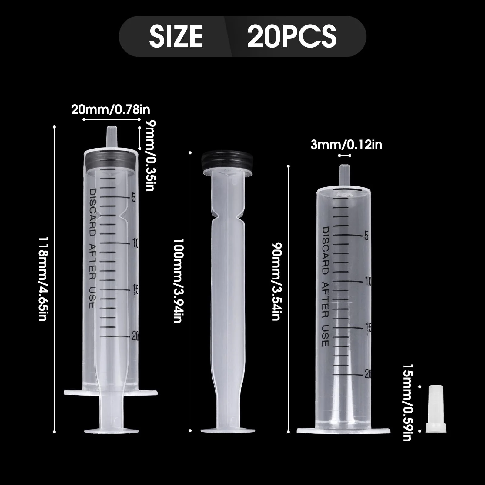 20 x 20 ml syringes, sterile syringes with lid, plastic syringe for oil, brake fluid, reusable plastic syringe for small pet feeding, engine oil or brake fluid 20 Stück 20 ml. - Image 2