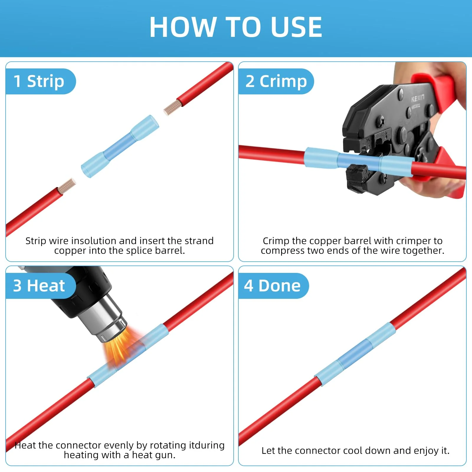 20 x Butt Connectors 26-22AWG Crimp Connector with Heat Shrink Tube, Cable Connector, Waterproof Butt Connector for Car, Boat, Marine AWG26-22 - Image 5