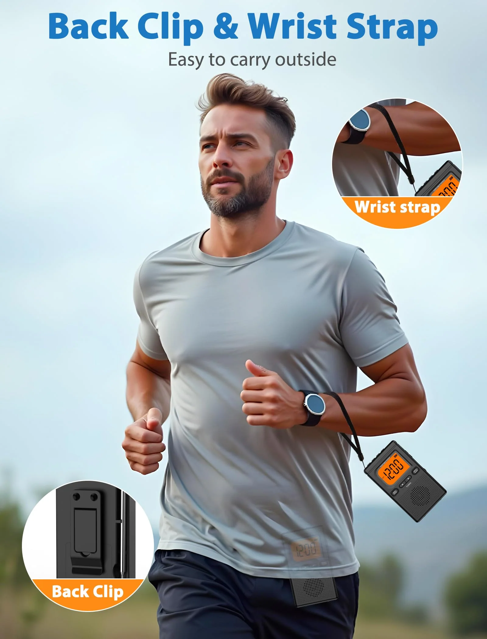 2000mAh Rechargeable AM FM Radio with Bluetooth Portable Transistor Pocket Radio with Best Reception Digital Tuning, Flashlight,LCD Screen,Earphone Jack, Sleep Timer and Alarm Clock for Jogging Black - Image 7