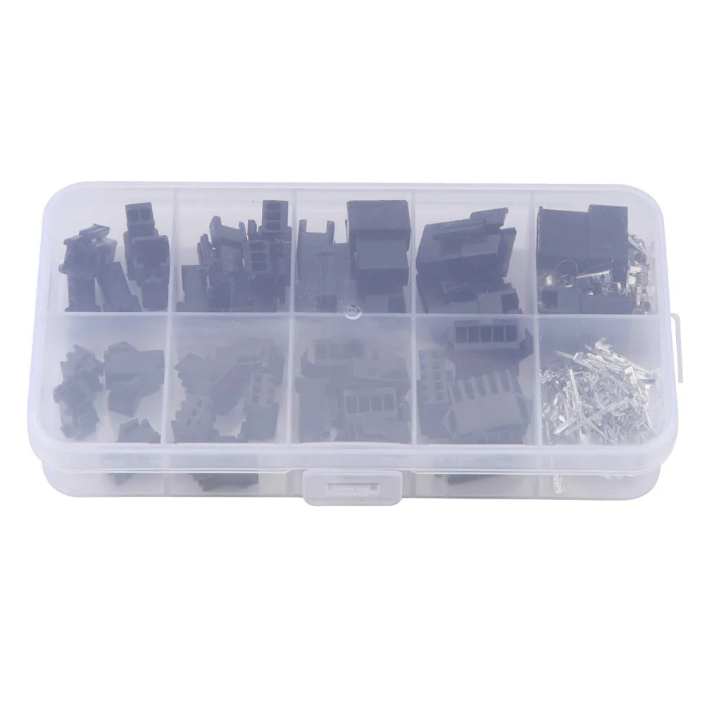 200pcs Sm Connectors, JST-SM Connector Kit Molex Pin Connectors 2.54 2/3/4/5-Pin Male Female Wire Bridge Pin Header Housing Set, black