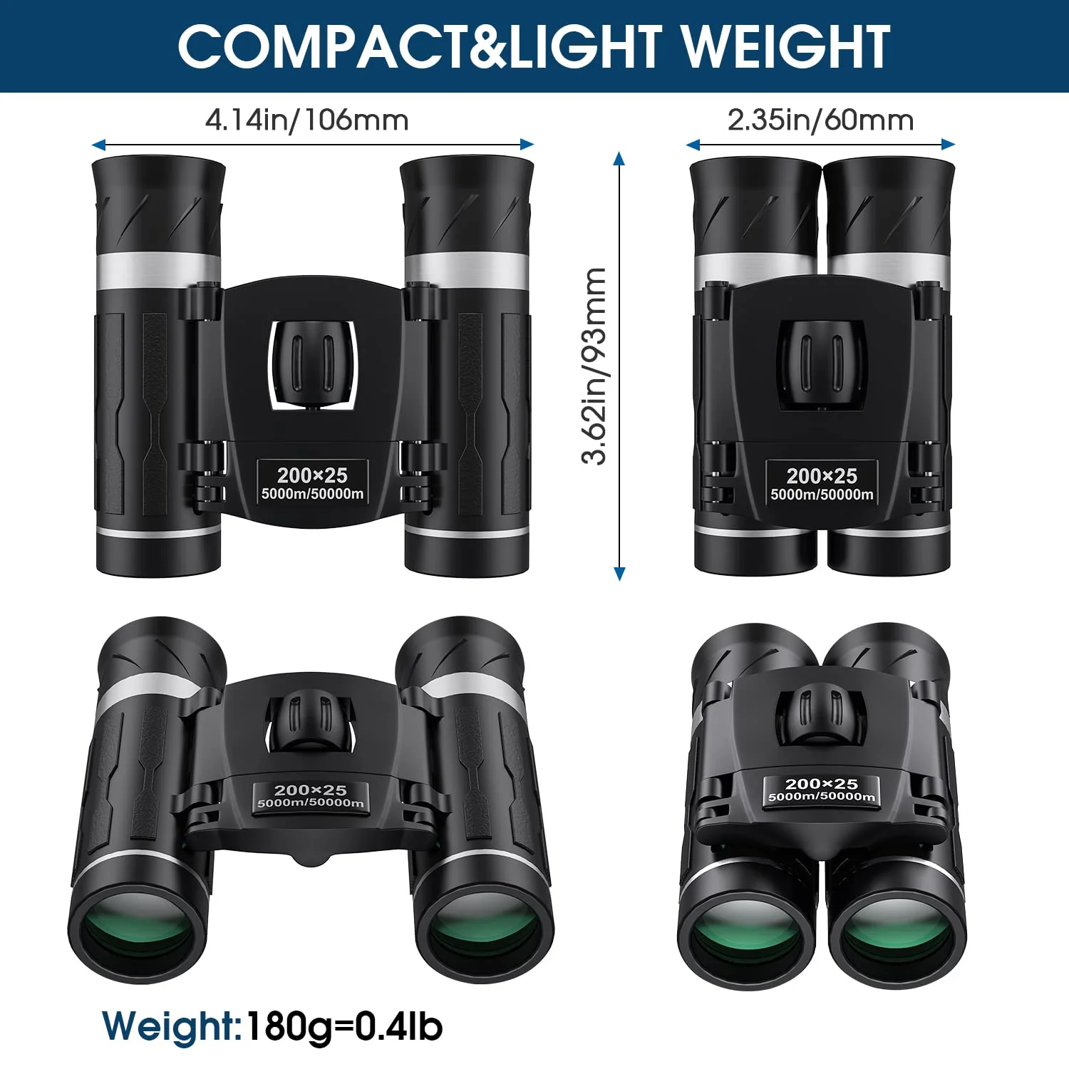 200x25 Compact Binoculars for Adults and Kids, High Powered Mini Pocket Binoculars, Waterproof Small Binoculars for Bird Watching, Hunting, Concert, Theater, Opera, Traveling, Sightseeing 200x25 Black - Image 2
