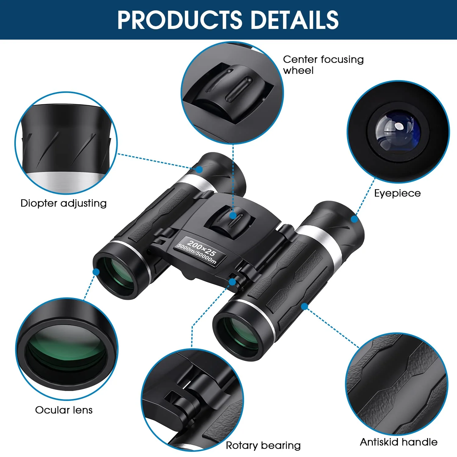 200x25 Compact Binoculars for Adults and Kids, High Powered Mini Pocket Binoculars, Waterproof Small Binoculars for Bird Watching, Hunting, Concert, Theater, Opera, Traveling, Sightseeing 200x25 Black - Image 4