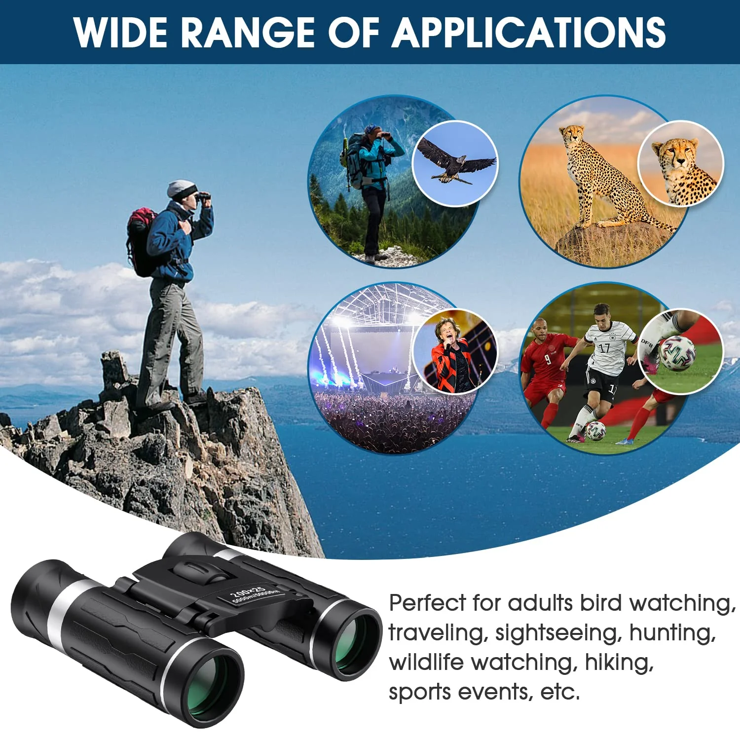 200x25 Compact Binoculars for Adults and Kids, High Powered Mini Pocket Binoculars, Waterproof Small Binoculars for Bird Watching, Hunting, Concert, Theater, Opera, Traveling, Sightseeing 200x25 Black - Image 6