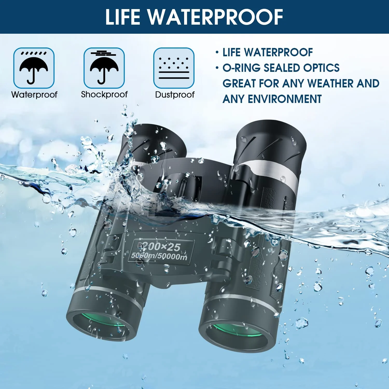 200x25 Compact Binoculars for Adults and Kids, High Powered Mini Pocket Binoculars, Waterproof Small Binoculars for Bird Watching, Hunting, Concert, Theater, Opera, Traveling, Sightseeing 200x25 Black - Image 7