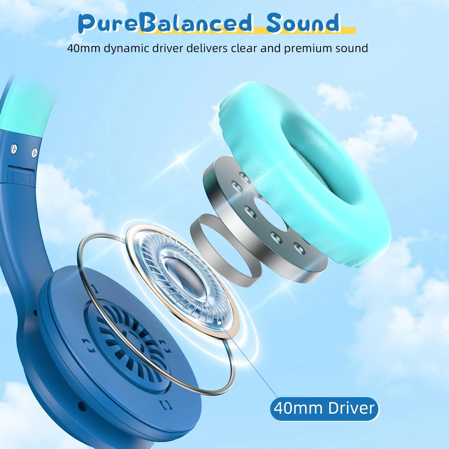 2023 Bluetcooth Kids Headphones Fit for Aged 3-21, Colorful LED Lights Comfort Wireless Headphones with Microphone 94dB Volume Limited for School/iPad/PC/TV/Cellphones, Wired & TF Card Mode, Blue - Image 4