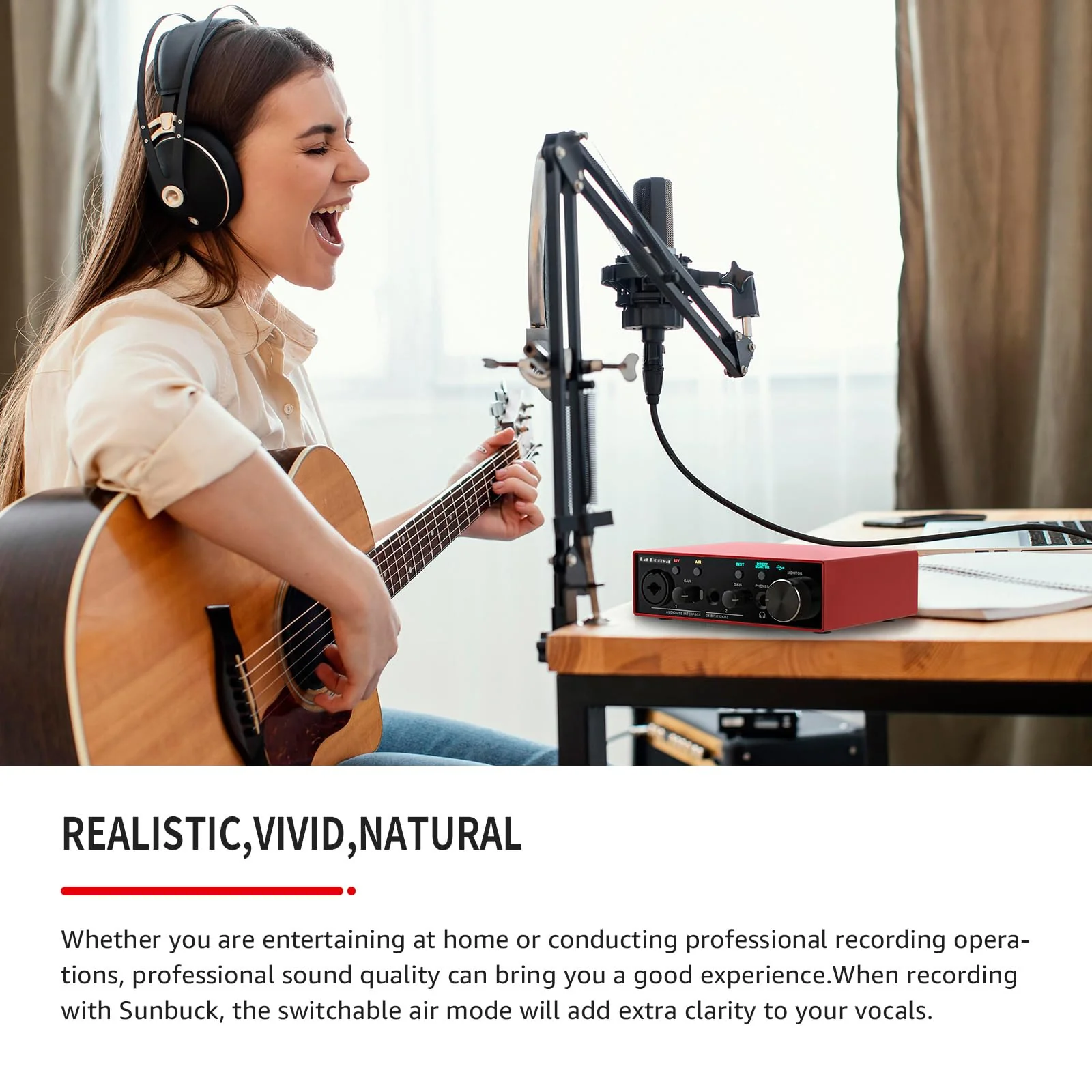 2023 La Ponva USB Audio Interface for Pc and Mac, 24Bit/192kHz High-Fidelity for Professional Recording, Podcasting, Streaming, with XLR/48V Phantom Power for MIC, Ultra-low Latency for Studio - Image 3