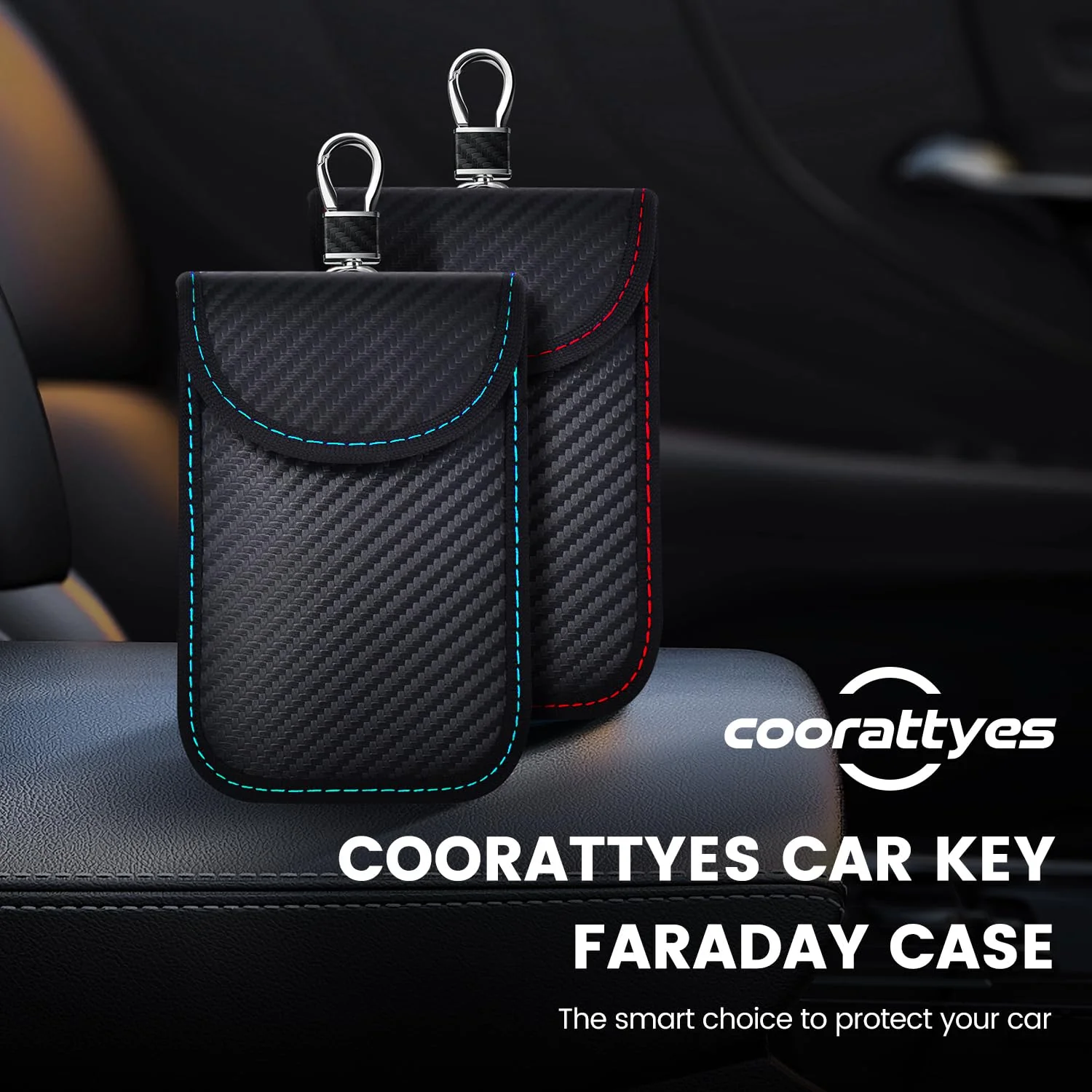 2024 Faraday Bag Key Protector, 2 Pack Signal Blocking RFID Key Fob Protector Pouch, Anti-Theft Car Security Cage (Red+Blue, Medium) Red+blue - Image 7