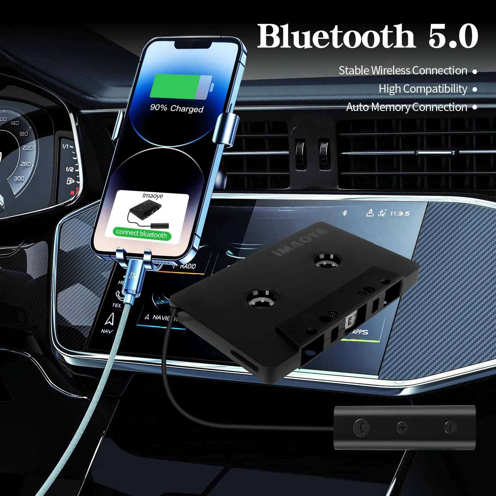 2024 New Bluetooth 5.1 Car Audio Stereo Cassette Vehicle Tape Converter Cassette Work While Charging Support TF Card（Four-Channels） - Image 3
