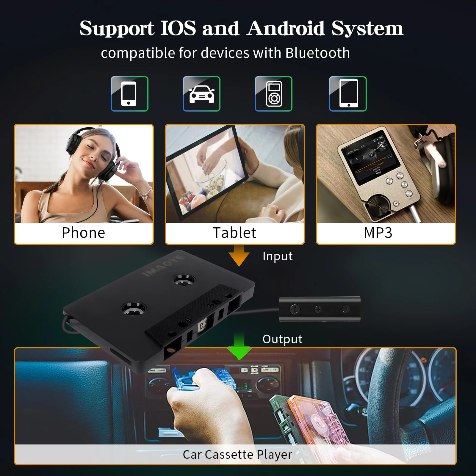 2024 New Bluetooth 5.1 Car Audio Stereo Cassette Vehicle Tape Converter Cassette Work While Charging Support TF Card（Four-Channels） - Image 6
