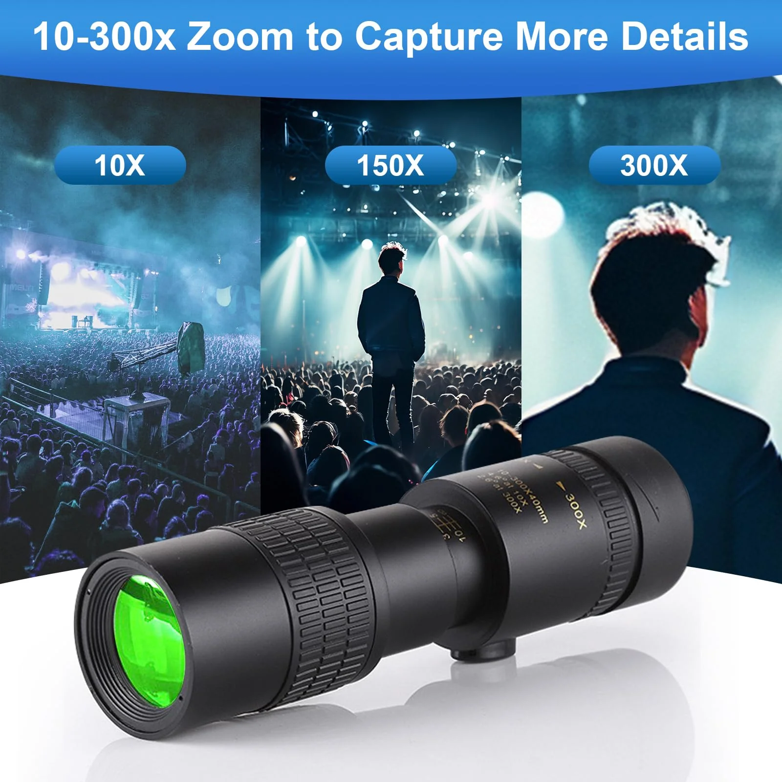 2024 New Upgraded 10-300x40 Monoculars for Adults High Powered – Zoom Monocular Telescope with BAK4 & FMC Lens for Concerts, Birdwatching, Stargazing (Smartphone Adapter &Tripod NOT Include) Black - Image 4