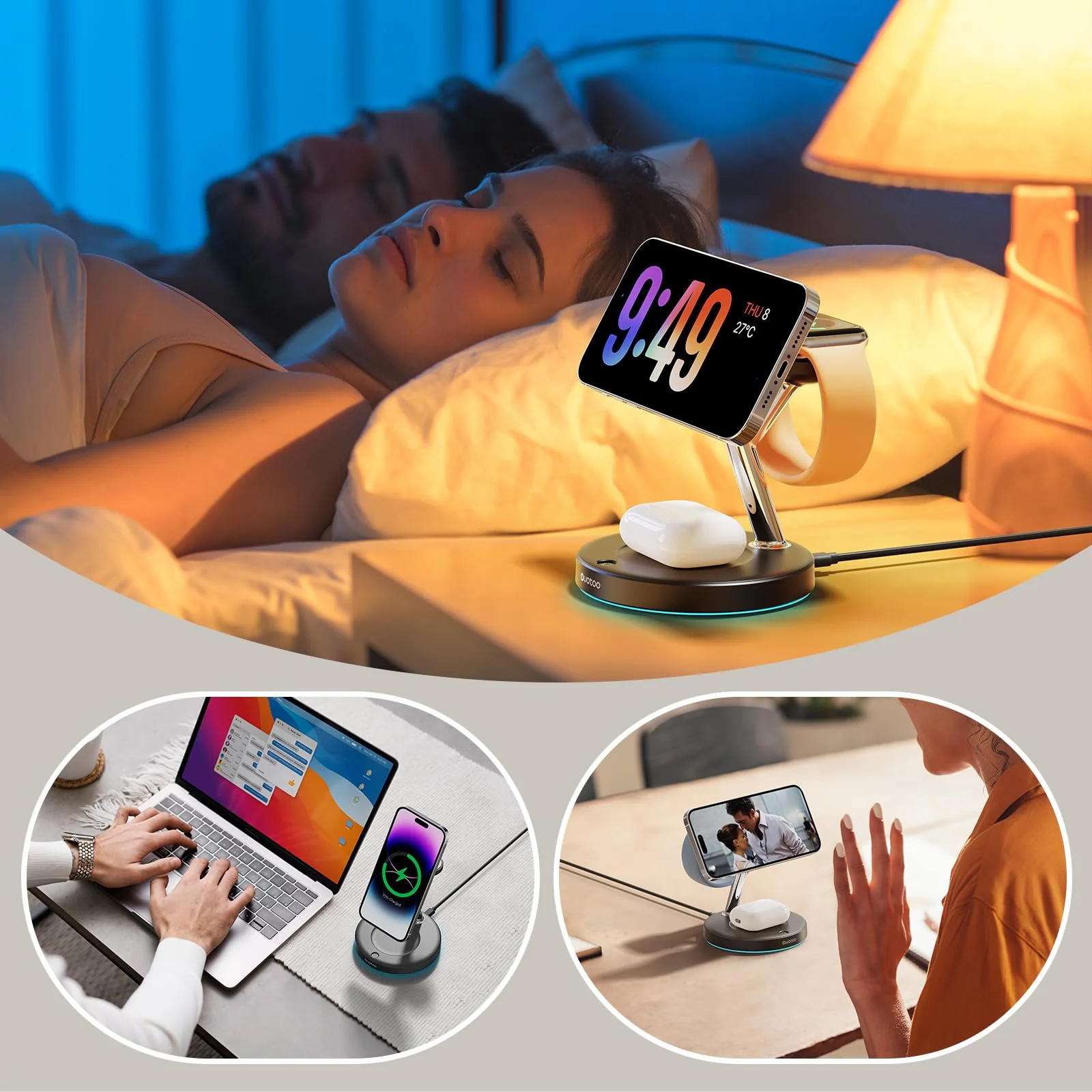 2024 Version 3 in 1 30W Supper Fast Wireless Charging Station for iPhone Apple Watch AirPods, Magnetic Charger Stand Dock Multiple Devices for 15/14/13/12/, iWatch, AirPods 3 2 Pro (black) black - Image 2