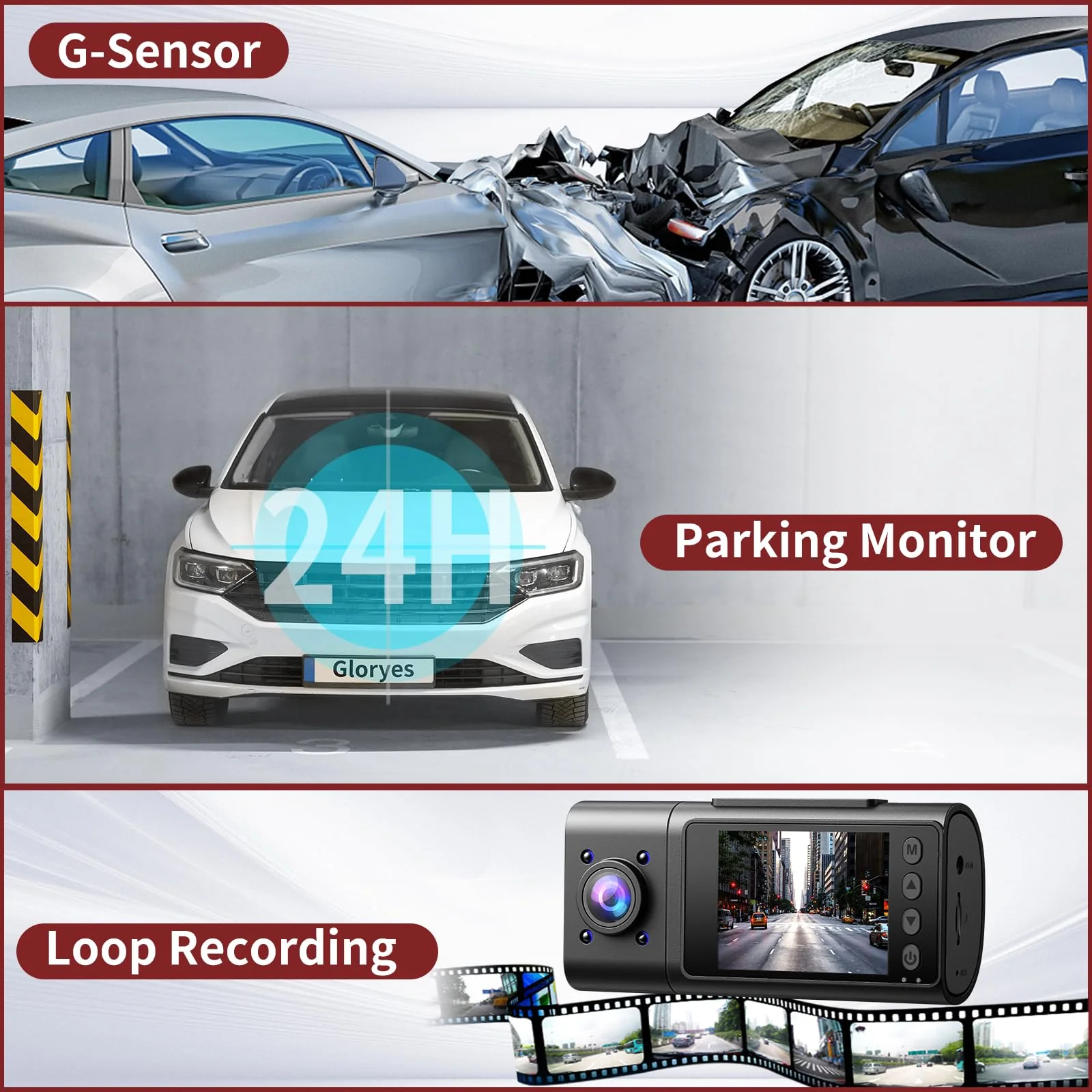 2025 Dash Cam, 3 Channel Dash Cam Front and Rear Inside, Interior Car Camera, 2.5K/1440P Single Fr,Fr+Interior, Front+Rear Dash Camera for Cars Taxi with Night Vision, Parking Monitor 1S Recording - Image 8