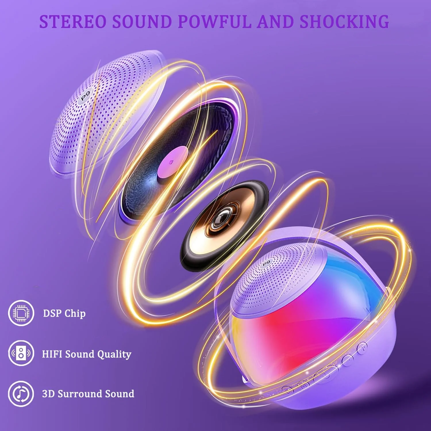 2025 New Mini Karaoke Machine Speaker for Kids Adults,Portable Bluetooth Speaker with 2 Wireless Mics,Colorful LED Lights, Home Travel & Party Play Gifts for Boys Girls (Purple) Purple - Image 4