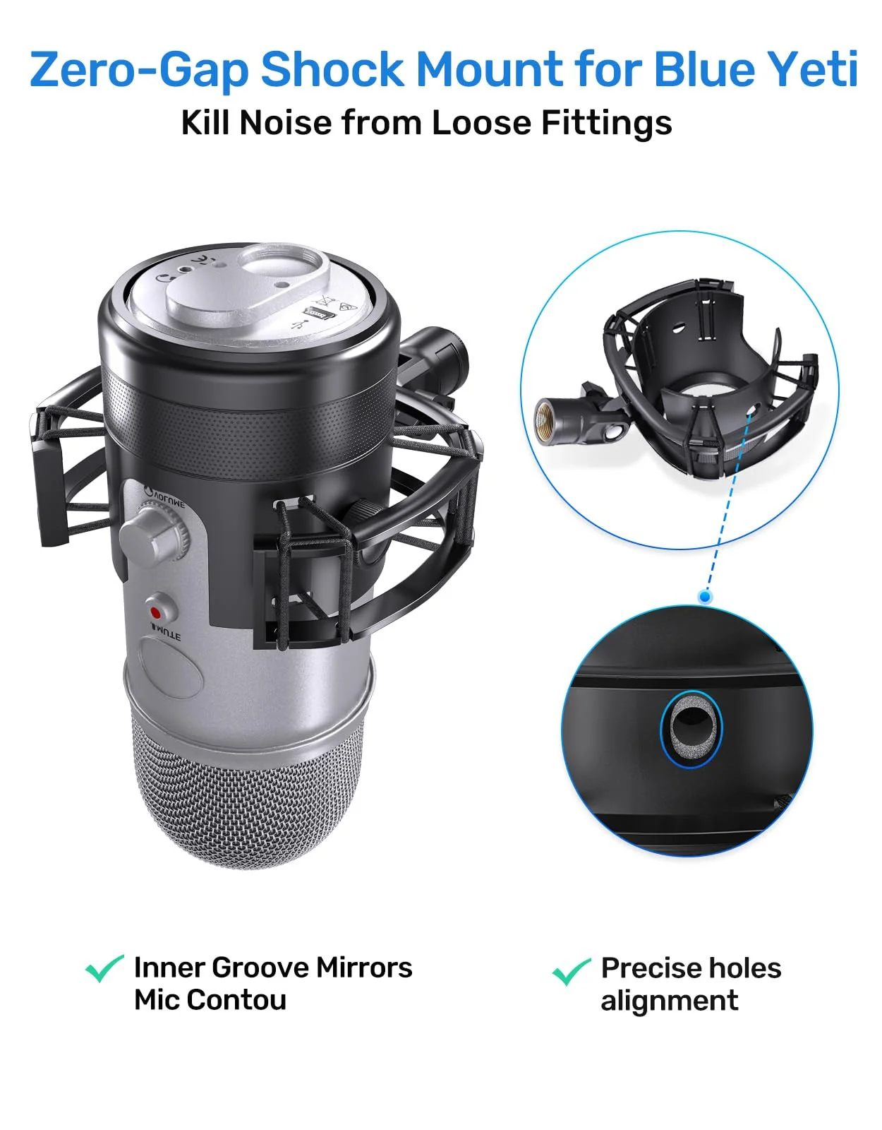 [2025 Upgrade] Custom Blue Yeti Shock Mount with Pop Filter - Elastic Suspension Design Reduces Vibration Noise, Shock Mount 100% Fits Blue Yeti, Matches Mic Boom Arm, with 3/8" to 5/8" Screw Adapter [2025 Upgrade]Blue Yeti Shock Mount - Image 3