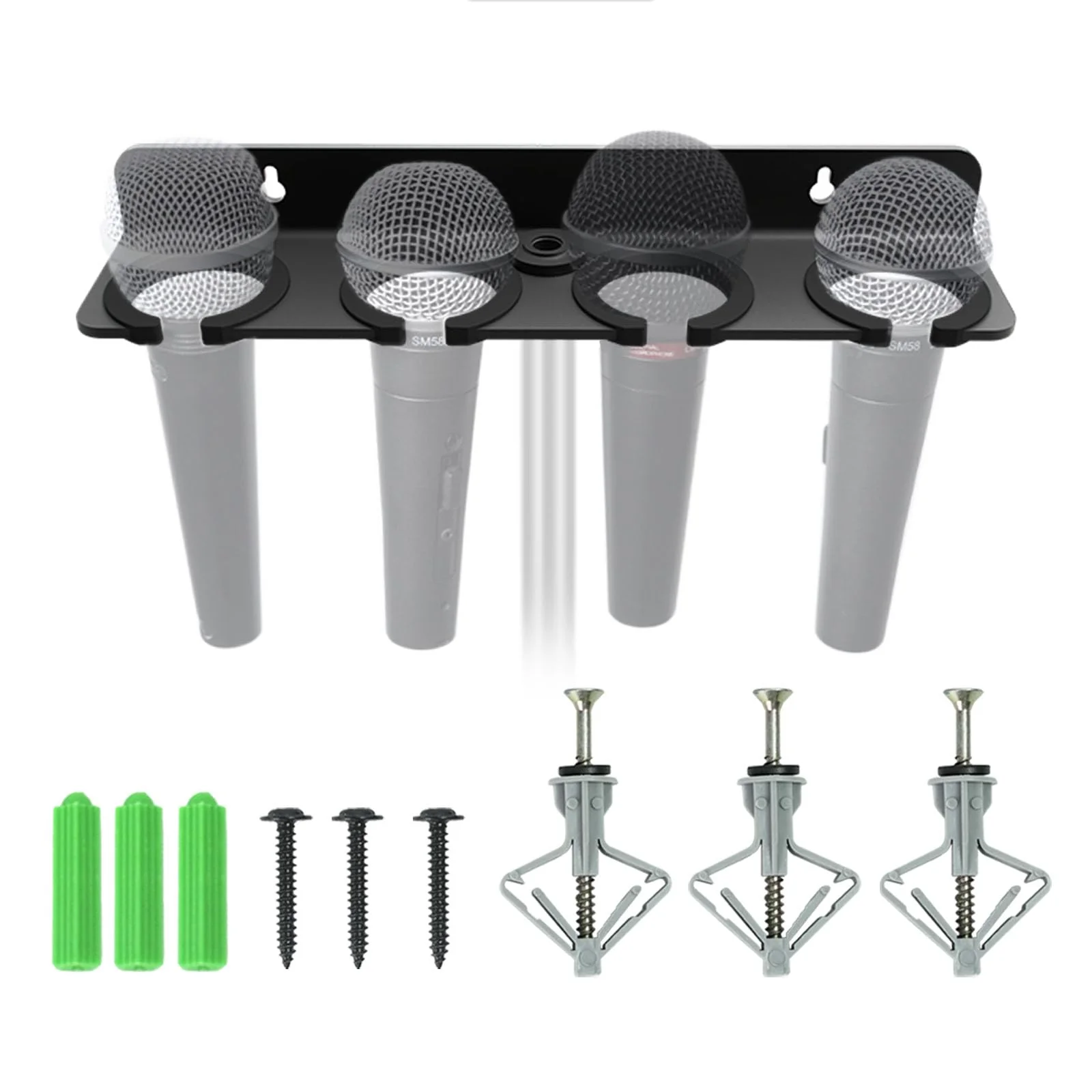 2025 Upgrade Multi Microphone Holder for Mic Stand Storage Organizer for Handheld Dynamic Wired and Wireless Mics Wall Mount or Rubber Padding to 5/8"-27 or 3/8"-16 Threaded - Up to 4 Mics Mic UP to 4 - Black - Image 7