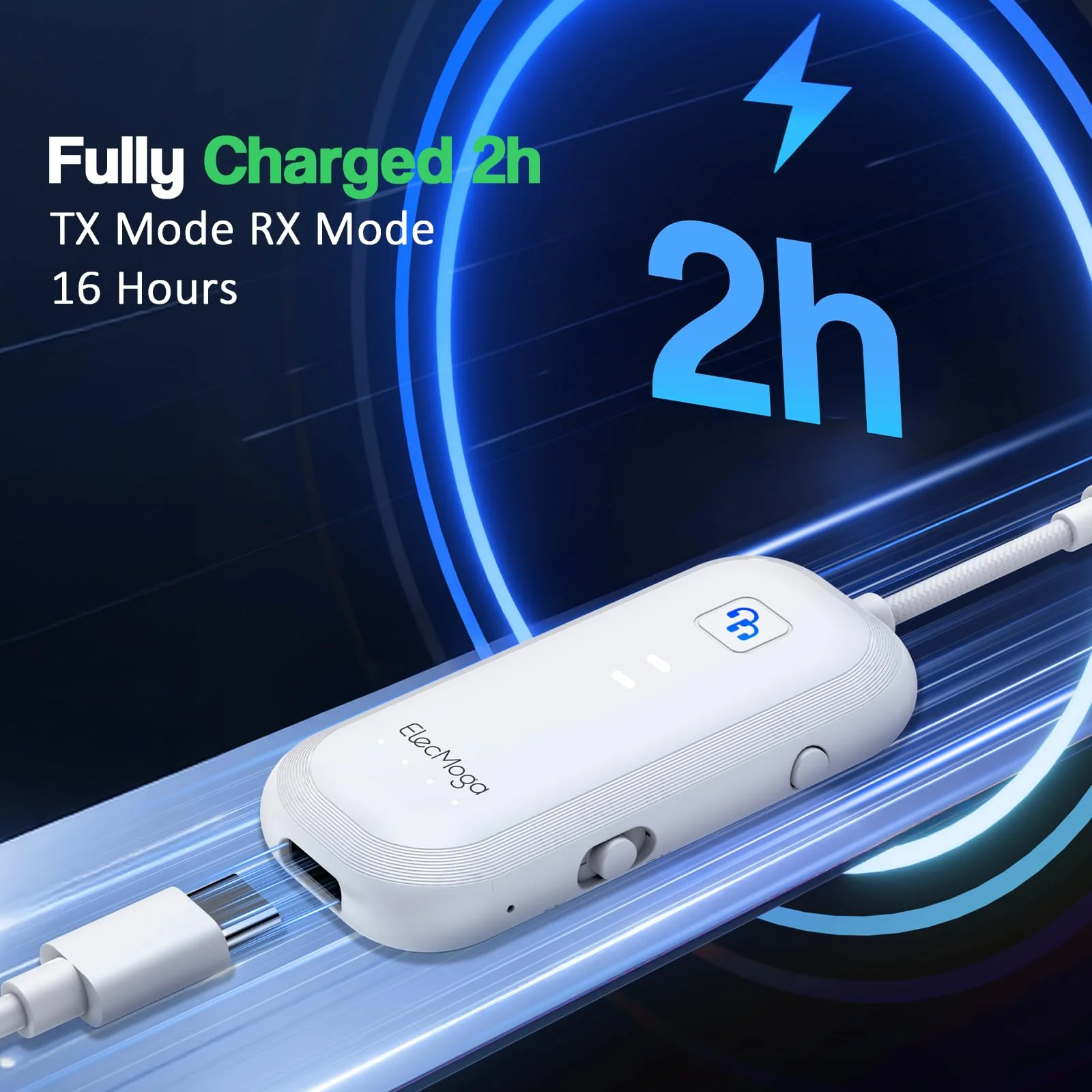 2025 Upgraded Airplane Bluetooth 5.4 Transmitter with aptX Adaptive, ElecMoga Airplane Travel Essentials Supports 2 AirPods or Headphones, 2-in-1 AUX Wireless Transmitter Receiver for TV, Car, White Pure White - Image 8