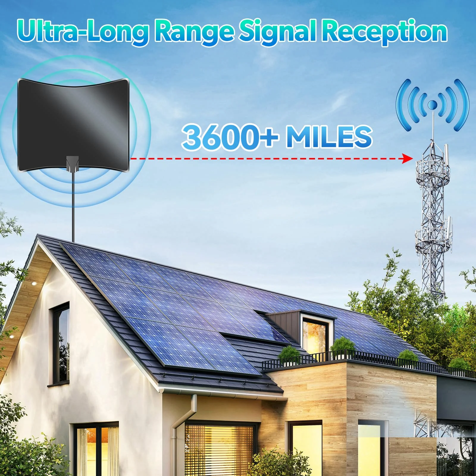 2026 Antenna for Smart TV Indoor, TV Antenna 3600+ Miles Antenna for Local Channels, Indoor TV Antenna 4K 8K 1080p with Amplifier Signal Booster -18FT Coaxial Cable Black - Image 3