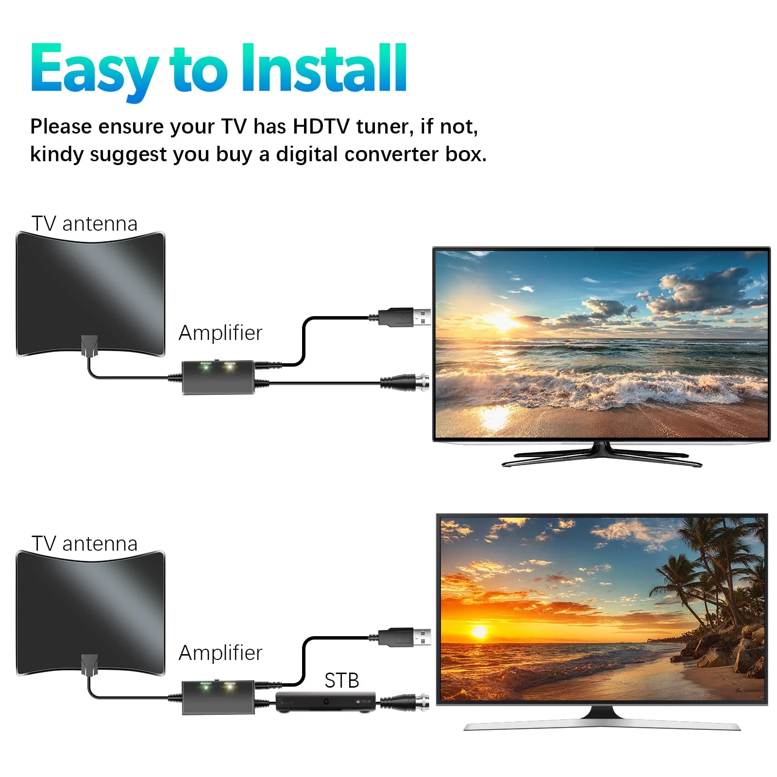 2026 Antenna for Smart TV Indoor, TV Antenna 3600+ Miles Antenna for Local Channels, Indoor TV Antenna 4K 8K 1080p with Amplifier Signal Booster -18FT Coaxial Cable Black - Image 5