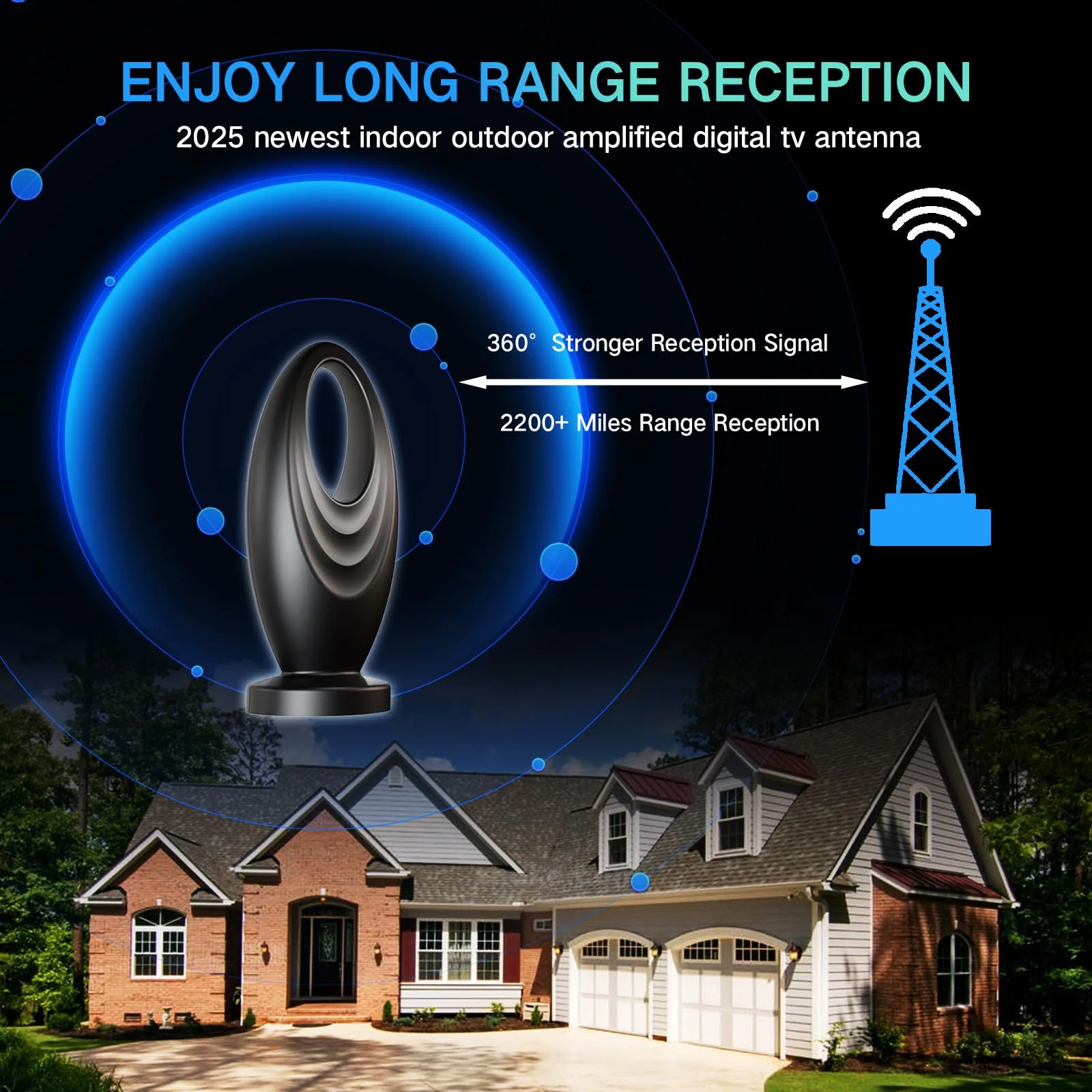 2026 TV Antenna for Smart TV and Old TV, 2200+ Miles Range HD Digital TV Antenna Indoor with 360° Signal Strongest Booster, Supports Local Channels 1080P 4K Reception for Home, RV, Camping (33ft) 33ft - Image 3