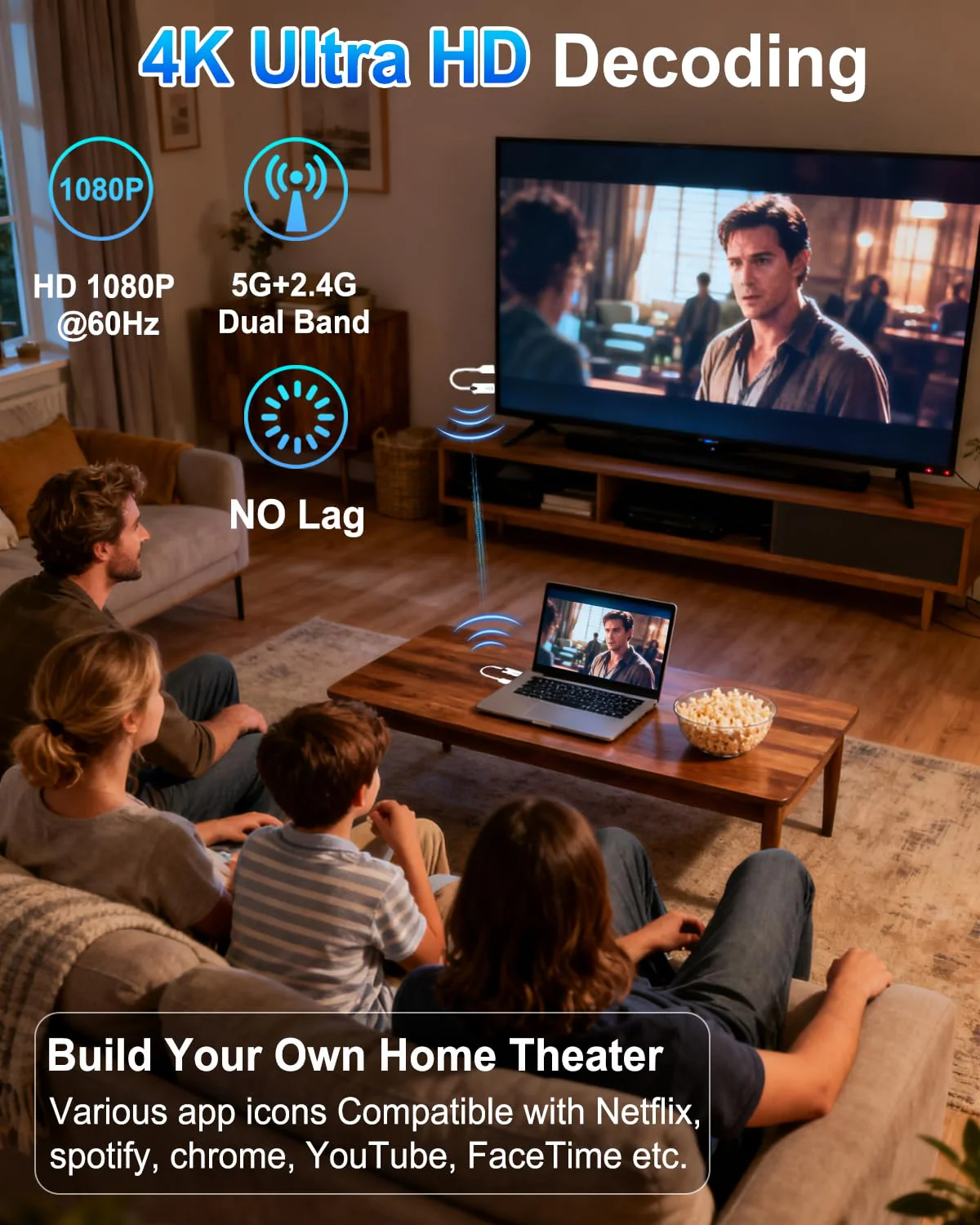 2026 Upgrade Wireless HDMI Transmitter and Receiver 328FT/100M, 4K Decode 1080P@60Hz Ultra HD Extender Kit Display Adapter, Plug & Play 5G+2.4G for Video/Audio to Monitor from TV Box/Laptop/Projector White - Image 3
