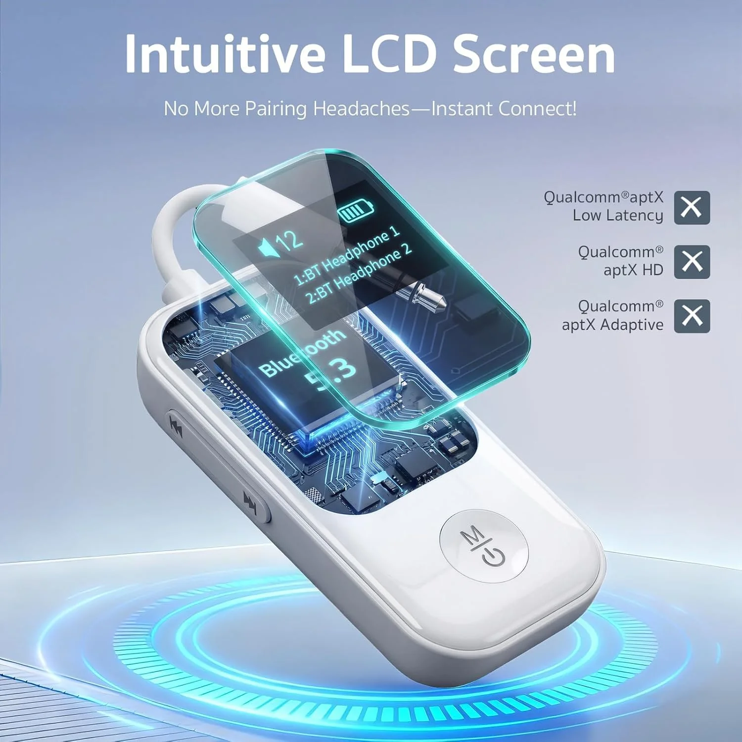 [2026 Upgraded] Bluetooth Transmitter 5.3 Receiver with OLED Display | Dual Connection & Low Latency | Wireless Aux Bluetooth Adapter for TV, Airplane, Headphone, Airpods, Speaker, Car (Silver) Silver - Image 2