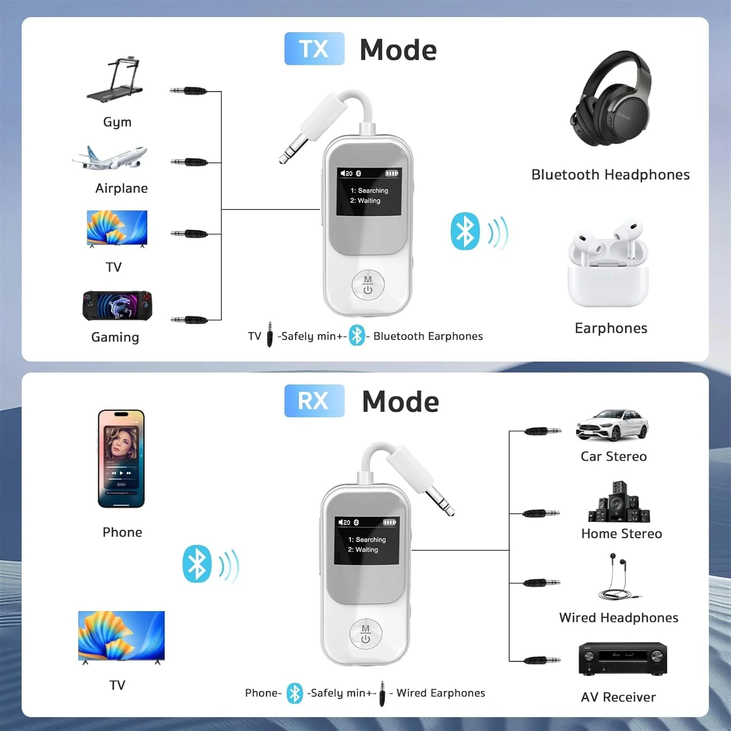 [2026 Upgraded] Bluetooth Transmitter 5.3 Receiver with OLED Display | Dual Connection & Low Latency | Wireless Aux Bluetooth Adapter for TV, Airplane, Headphone, Airpods, Speaker, Car (Silver) Silver - Image 8