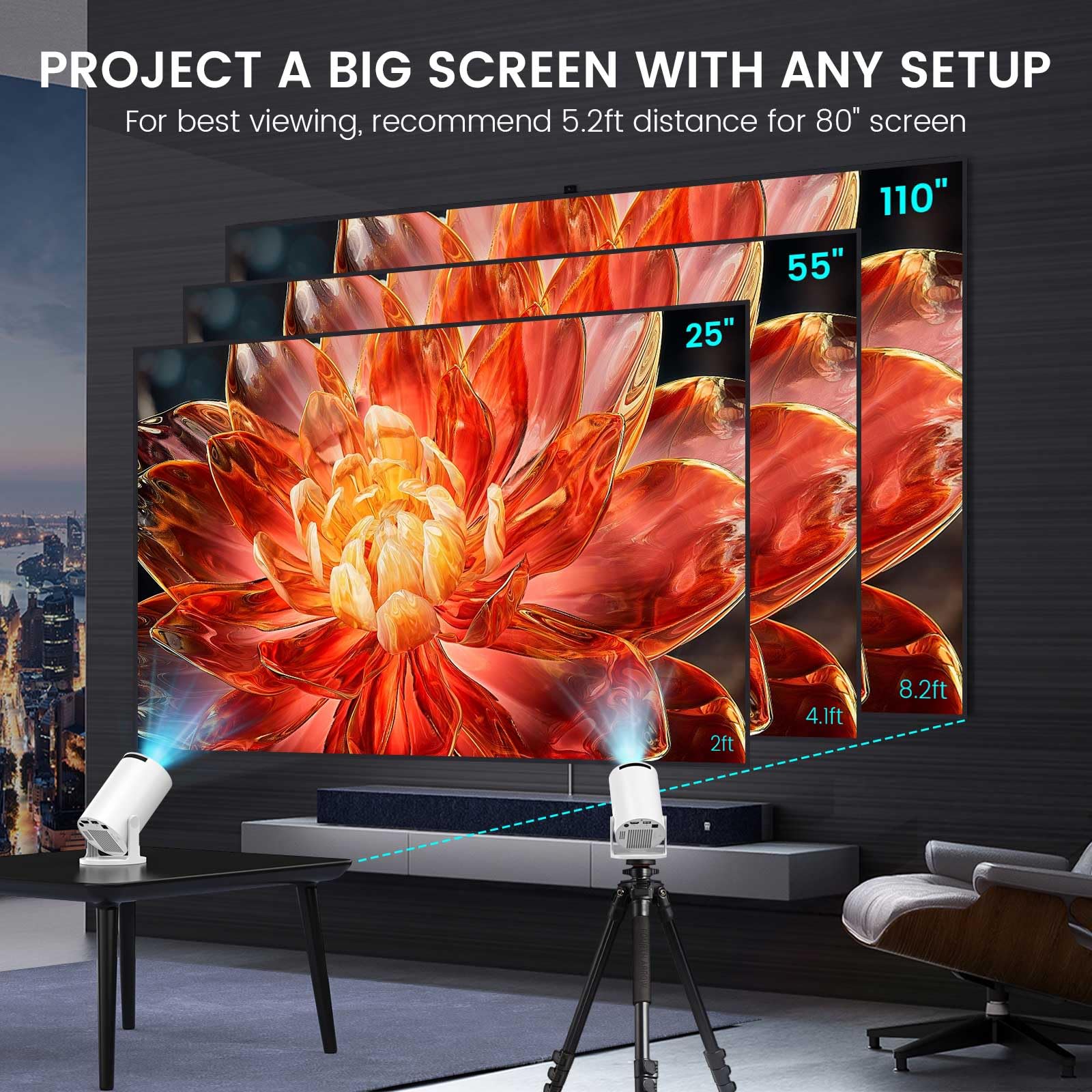 2026 Upgraded HY300PRO Mini Projector, 4K Supported Portable Projector with WiFi and Bluetooth, Auto Keystone & 180° Rotation, Smart Outdoor Movie Proyector - Image 7