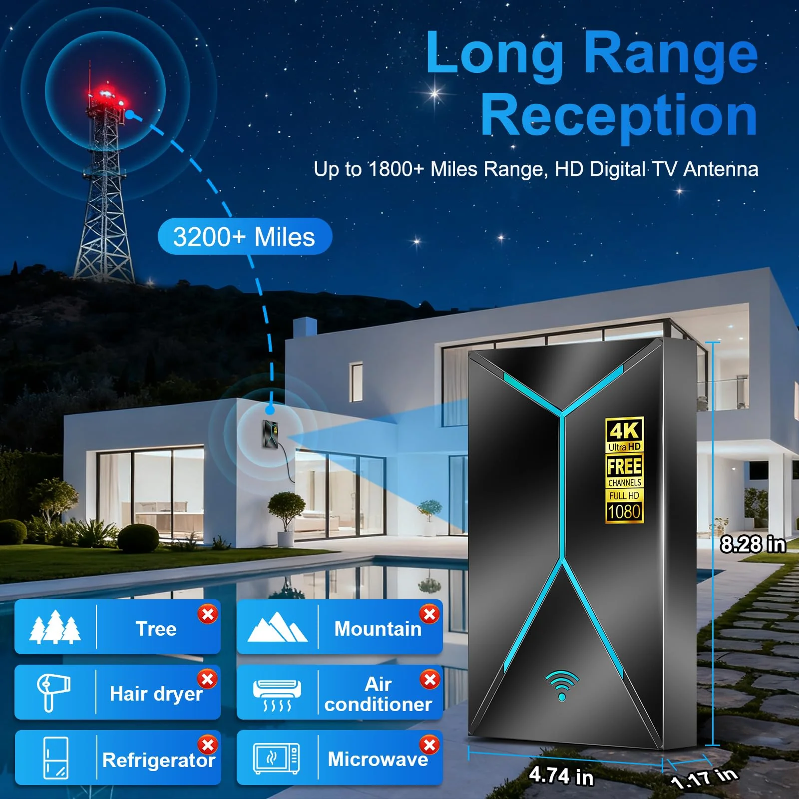 2026 Upgraded TV Antenna Indoor Outdoor, 3200+ Miles Long Range Digital HDTV Antenna with Signal Amplifier Booster, 26FT Coaxial Cable for Local Channels, Supports 4K 8K 1080p for Smart & Older TVs - Image 5