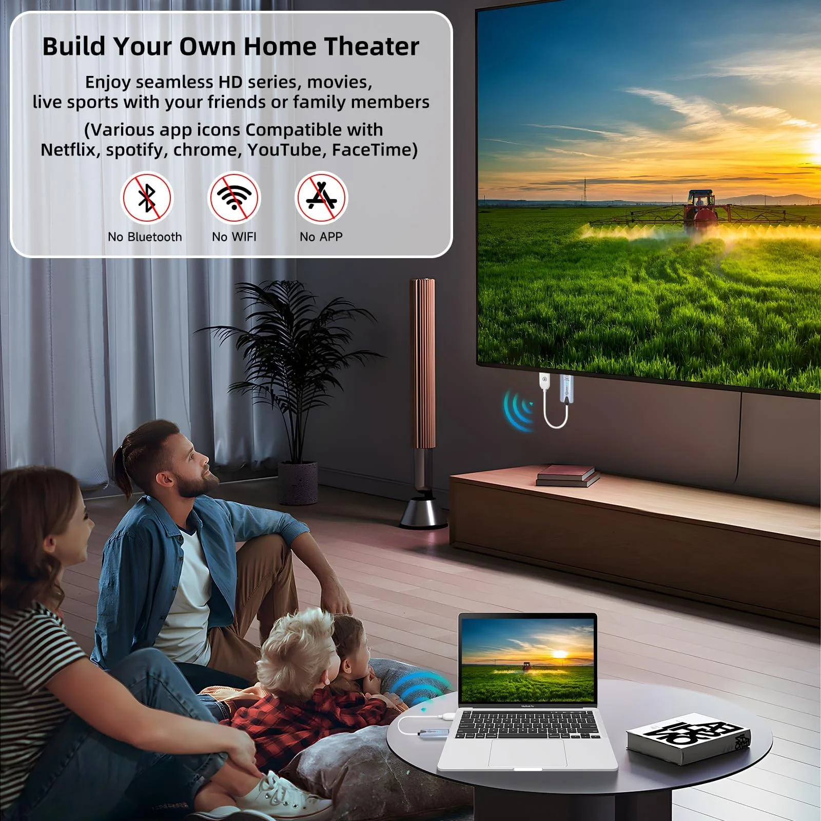 2026 Upgraded Wireless HDMI Transmitter and Receiver, 165FT/50M 4K Decode 1080P Output, Plug & Play Portable 2.4G/5G Wireless HDMI Extender Kit for Desktop,PC,TV Box, PS5/4 to TV/Monitor/Projector. - Image 4