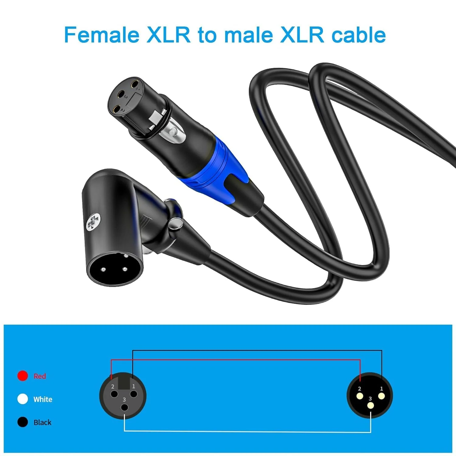 (20FT / 2 Pack) XLR Right-Angle Male to Straight Female Microphone Extension Cable, for Powered Speakers,Audio Interface or Mixer for Live Performance & Recording XLR Right-Angle Male-20FT - Image 3