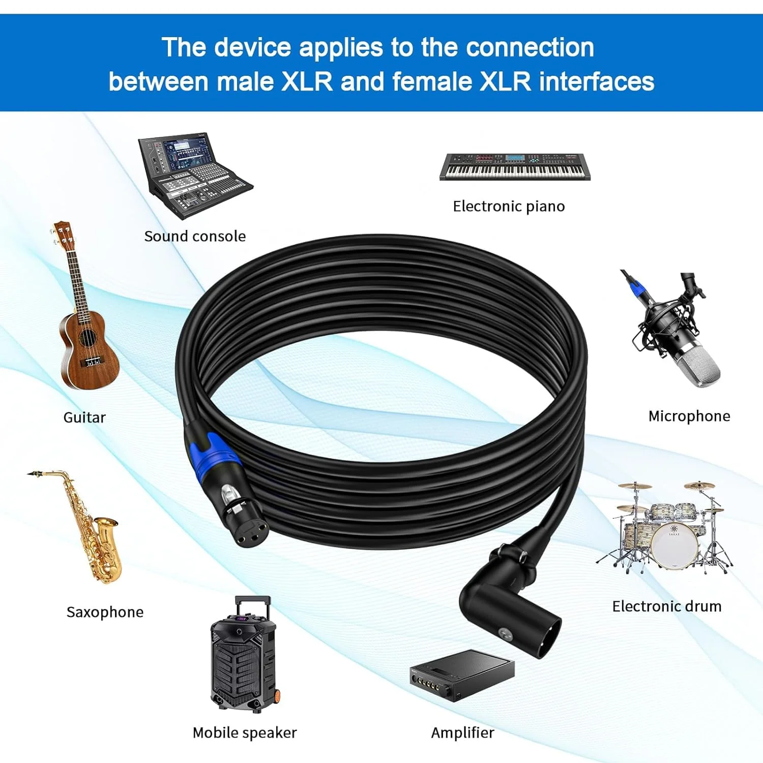 (20FT / 2 Pack) XLR Right-Angle Male to Straight Female Microphone Extension Cable, for Powered Speakers,Audio Interface or Mixer for Live Performance & Recording XLR Right-Angle Male-20FT - Image 4