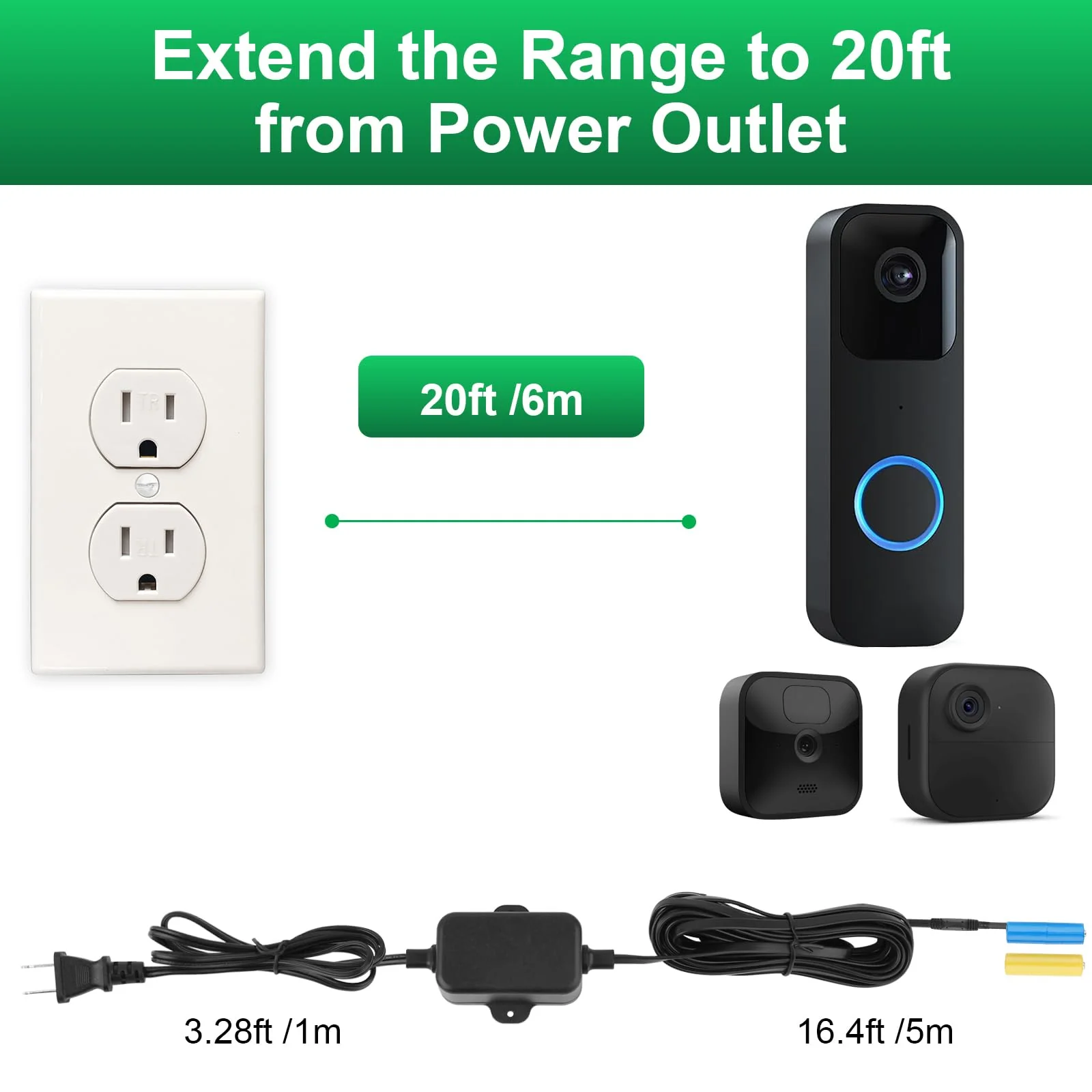 20Ft/6m Charging Cable Power Adapter Designed for Blink Video Doorbell (Replace Battery), Blink Outdoor 4 (4th Gen) & XT3, Doorbell Transformer with IP67 Weatherproof Power Cable Black - Image 4