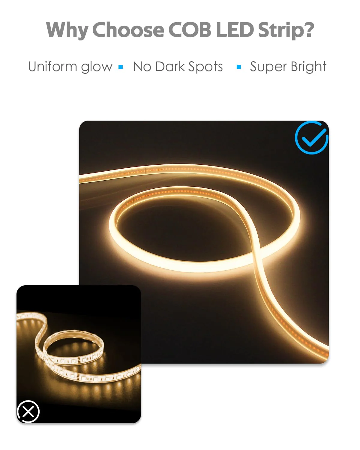 20FT COB LED Strip Light 3000K Warm White AC110V-120V LED Rope Lights Outdoor Waterproof IP65 High Density 288LEDs/M Flexible LED Light Strip with Switch for Garden Bedroom Indoor 6M - Image 3