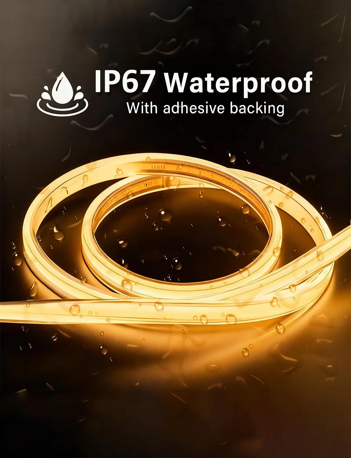 20FT COB LED Strip Lights Outdoor IP67 Waterproof,6M, Flexible DC 24V, Remote & App Control, Dimmable, Warm White 3000K Led Tap Lighting For Garden Patio ,Kitchen Living Room Bedroom DIY Decor 3000K-20FT - Image 2