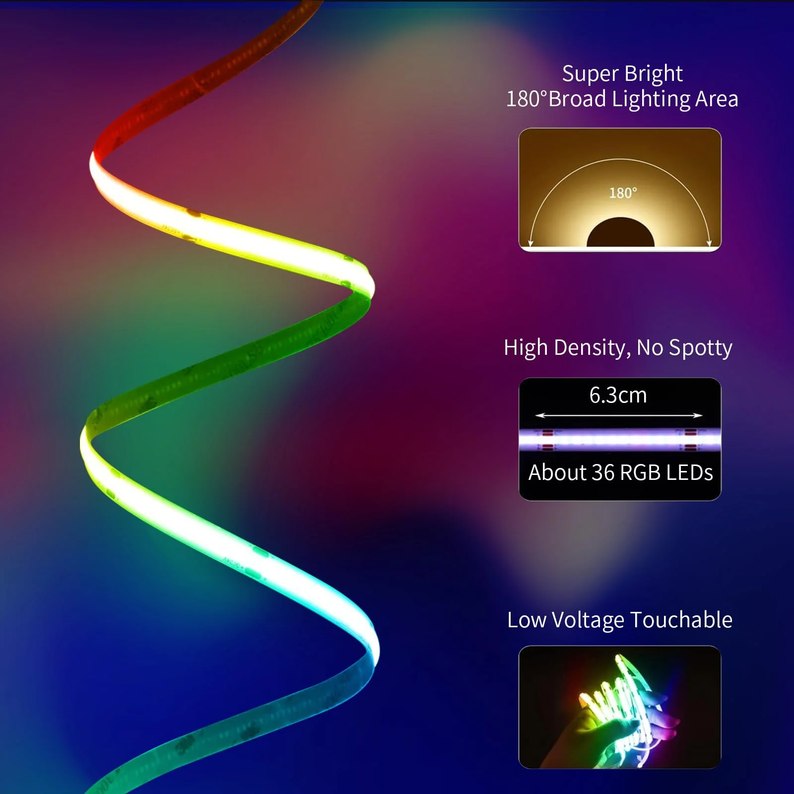 20FT LED Strip Lights COB Smart IC, 24V RGB LED Lights for Bedroom with RF Remote Smart App Button Controller Music Sync Color Changing Strip Lights for Game Room Kitchen Cabinet Lighting 20FT - Image 3